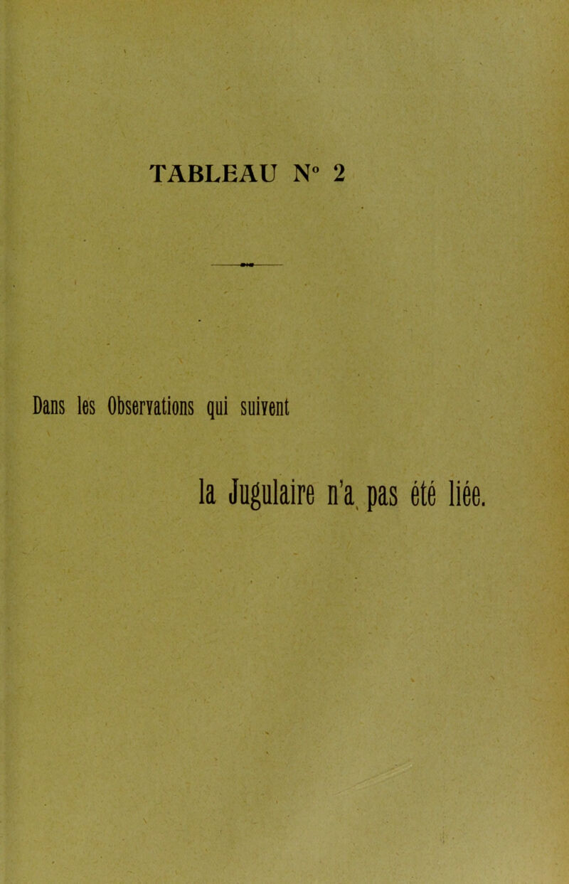 V TABLEAU N° 2 I / \ Dans les Observations qui suivent \ la Jugulaire n’a pas été liée.