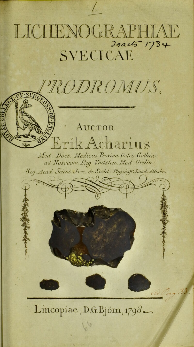 / A H ilj SVECICAE Je?a c.Ad /737- ariu JMctl. JJoct. Medie lus drovine. Oeh'o-Godiite ad JSosocom.. Ree/. Vadehn. Med. Ordin. • Rey.Jcad. Seteat. Svec. de Societ. Phyjioyr.Iund. MemR. Xyincopiae , D.G.Bjom, lyt)8 i.