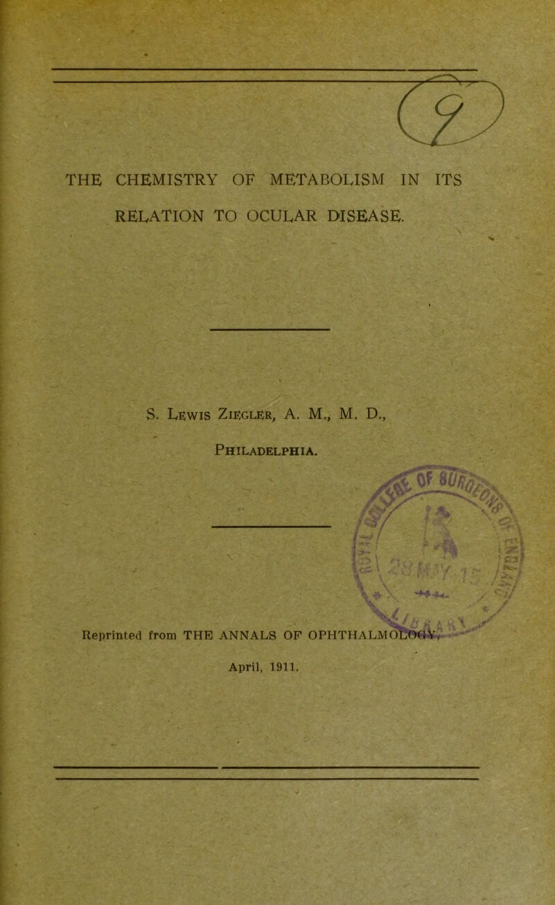 RELATION TO OCULAR DISEASE. S. Lewis Ziegler, A. M., M. D., Philadelphia. Ir Di Reprinted from THE ANNALS OF OPHTHALMOLOGY, April, 1911.