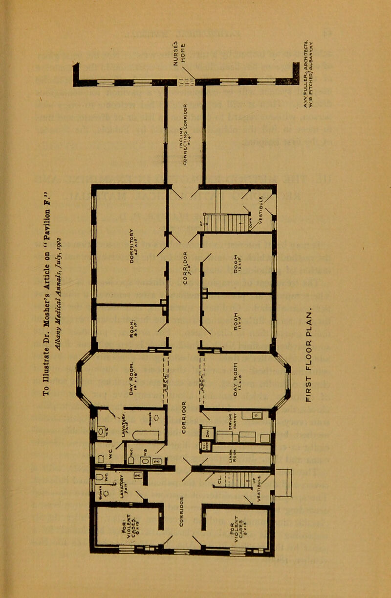 To Illustrate Dr. Mosher’s Article on “Pavilion F.” Albany Medical Annals, July, iqoz FIRST FLOOR PLAN.