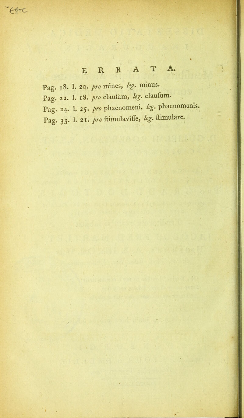 ^efrc S ' ERRATA, Pag. 18. 1. 20. pro mines, leg. mmus. Pag. 22. 1. 18. pro claufam, leg. claufum. Pag. 24. 1. 25. pro phaenomeni, leg. phaenomenis, Pag. 33. 1. 21. pro ftimulaviffe, leg. ftimulare.