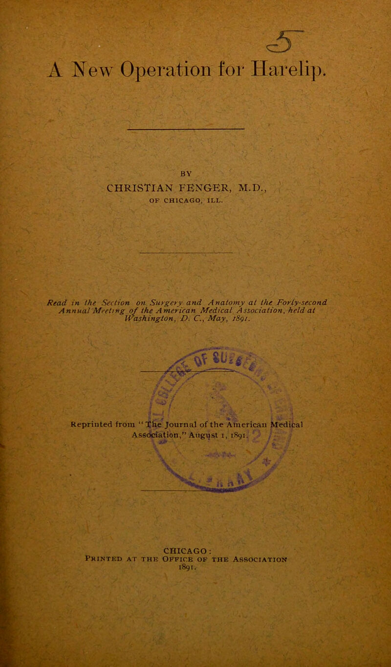 Read in the Section on Surgery and Anatomy at the Foriy-second Annual Meeting of the American Medical Association, held at Washington, D. C., May, 189/. Reprinted trom “ The Journal of the American Medical Association,” August 1, 1891. tkfcj T 2* CHICAGO : Printed at the Office of the Association 1891.