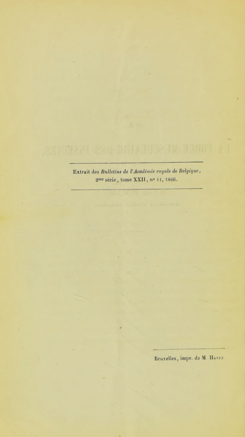 Extrait des Bulletins de VAcadémie royale de Belgique, 2me série, tome XXII, n 11, I8G6. Bruxelles, impr. de M lUvcz.