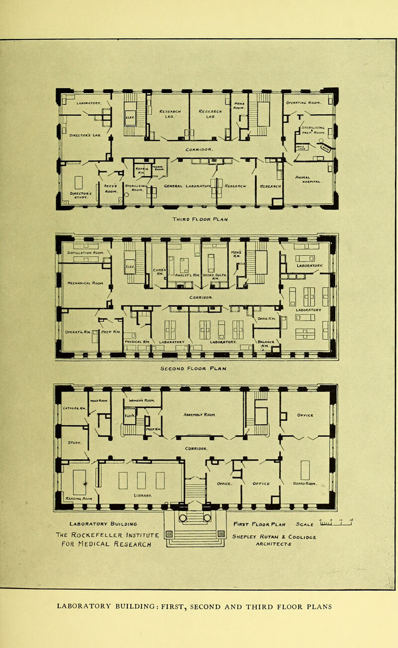 LABORATORY BUILDING : FIRST, SECOND AND THIRD FLOOR PLANS