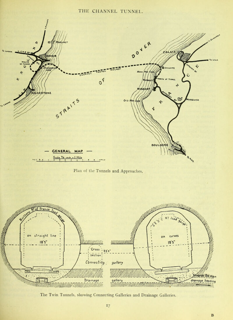 Plan of the Tunnels and Approaches. The Twin Tunnels, showing Connecting Galleries and Drainage Galleries. 17 B