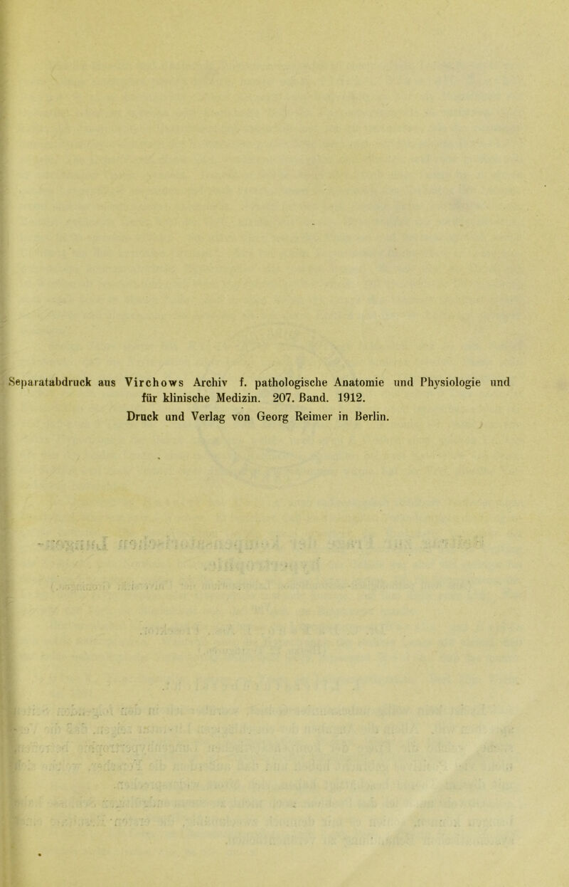 Separatabdruck aus Virchows Archiv f. pathologische Anatomie und Physiologie und für klinische Medizin. 207. Band. 1912. Druck und Verlag von Georg Reimer in Berlin.