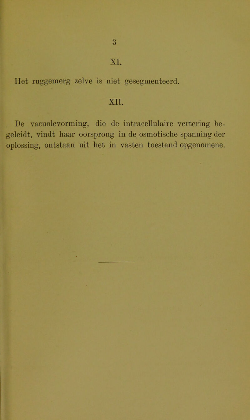 XL Het ruggemerg zelve is niet gesegmenteerd, XII. De vacuolevorming, die de intracellulaire vertering be- geleidt, vindt haar oorsprong in de osmotische spanning der oplossing, ontstaan nit het in vasten toestand opgenomene.