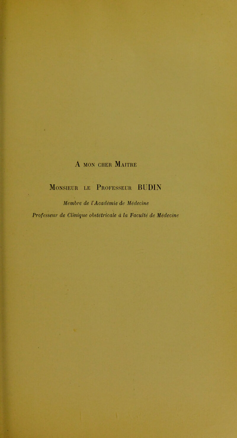 Monsieur le Professeur BUDIN Membre de l'Académie de Médecine Professeur de Clinique obstétricale à la Faculté de Médecine