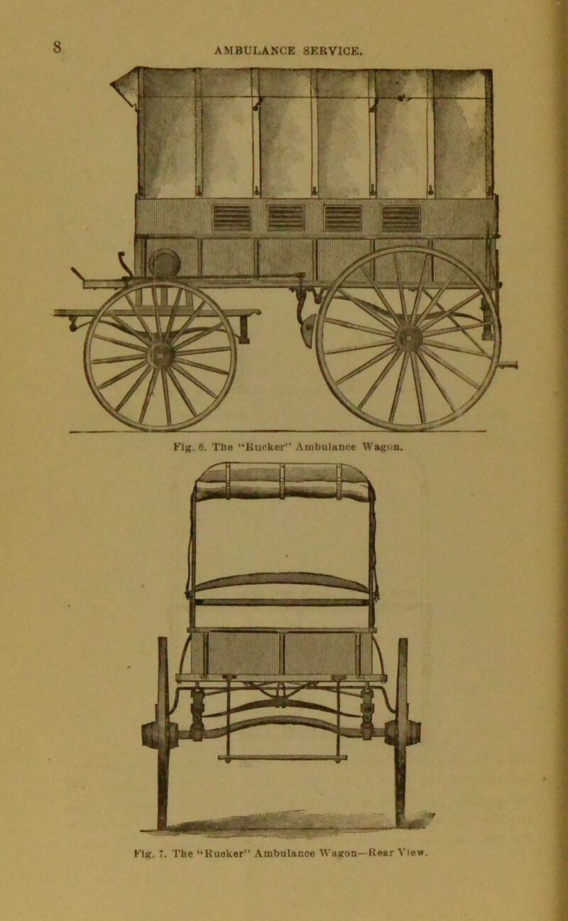 . 6. The “Rucker Ambulance Wagon. Fig Fig. T. The “Kuoker Ambulance Wagon—Rear View.