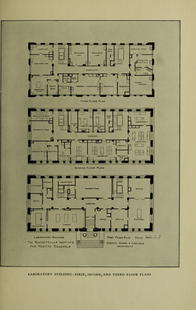 LABORATORY BUILDING: FIRST, SECOND, AND THIRD FLOOR PLANS