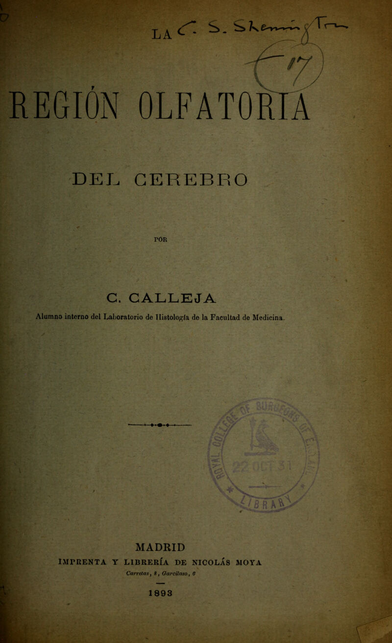 DEL, CEREBRO C. CALLEJA Alumno interno del Laboratorio de Histología de la Facultad de Medicina. / MADEID IMPRENTA Y LIBRERÍA DE NICOLÁS MOYA Carretas, 8, Oarcilaso, 6