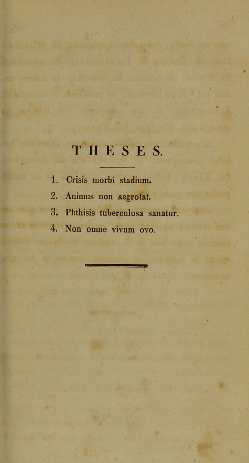 THESES. 1. Crisis morbi stadium. 2. Auimus uoii aegrotat. 3. Phthisis tuberculosa sanatur.