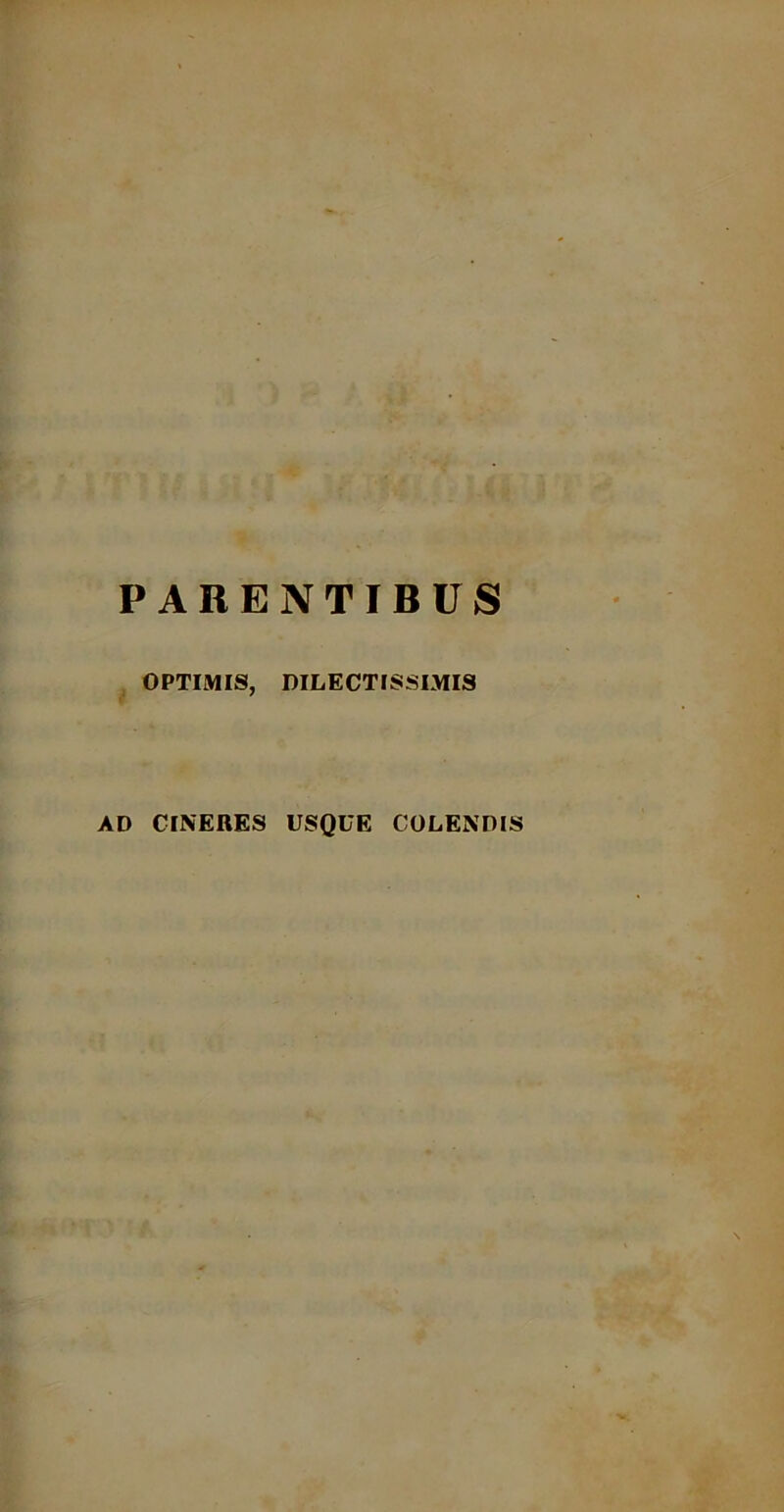 PARENTIBUS OPTIMIS, DILECTISSIMIS AD CINERES USQUE COLENDIS
