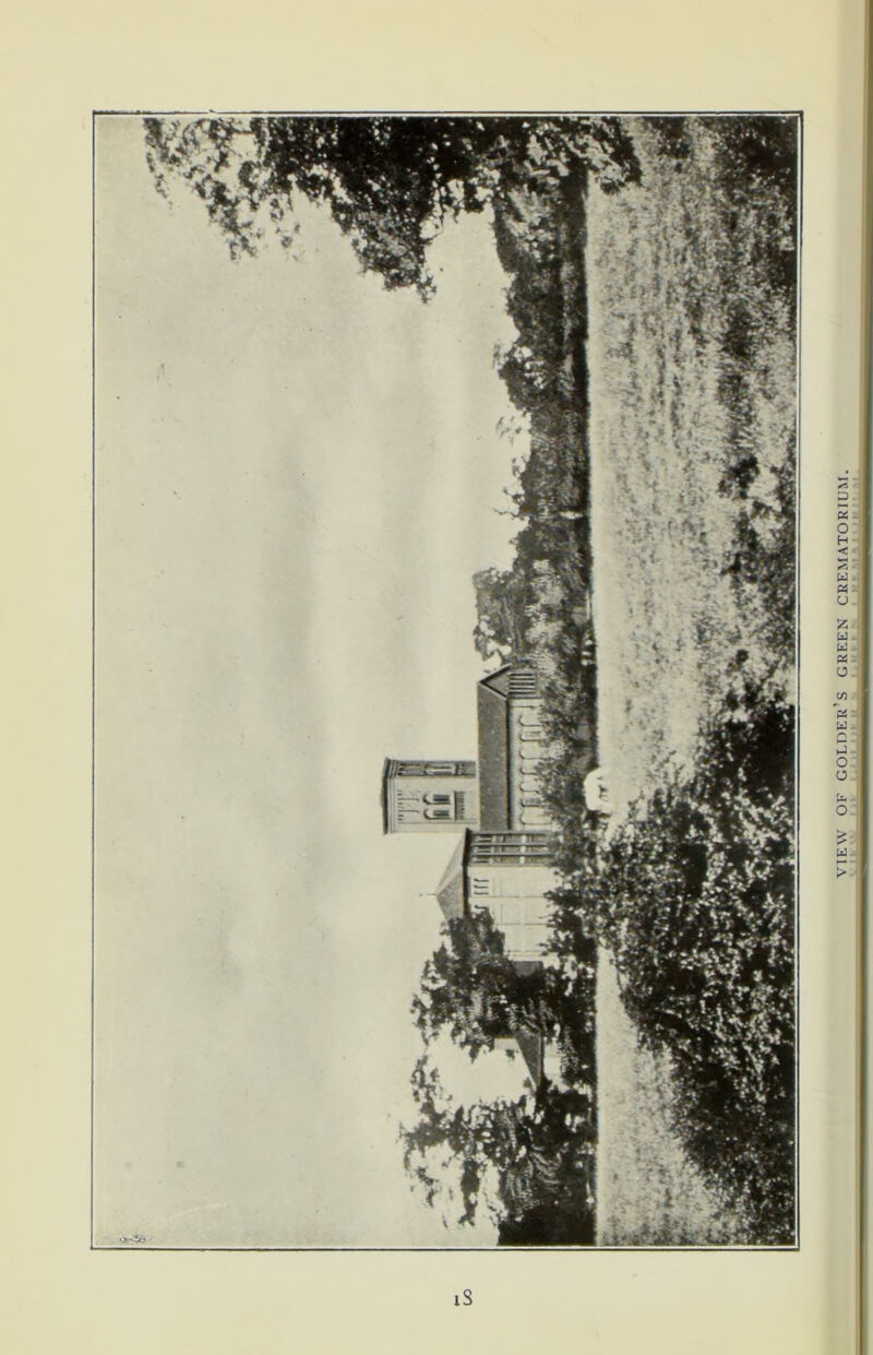iS VIEW OF GOLDER’S GREEN CREMATORIUM.