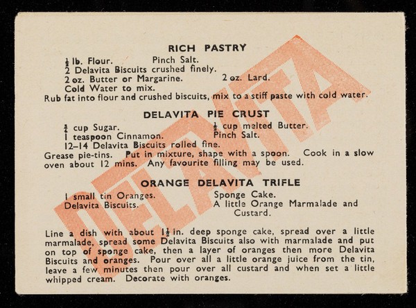 Delavita : the recipe book / by Thos. Parkinson, master of a hundred delicious dishes.