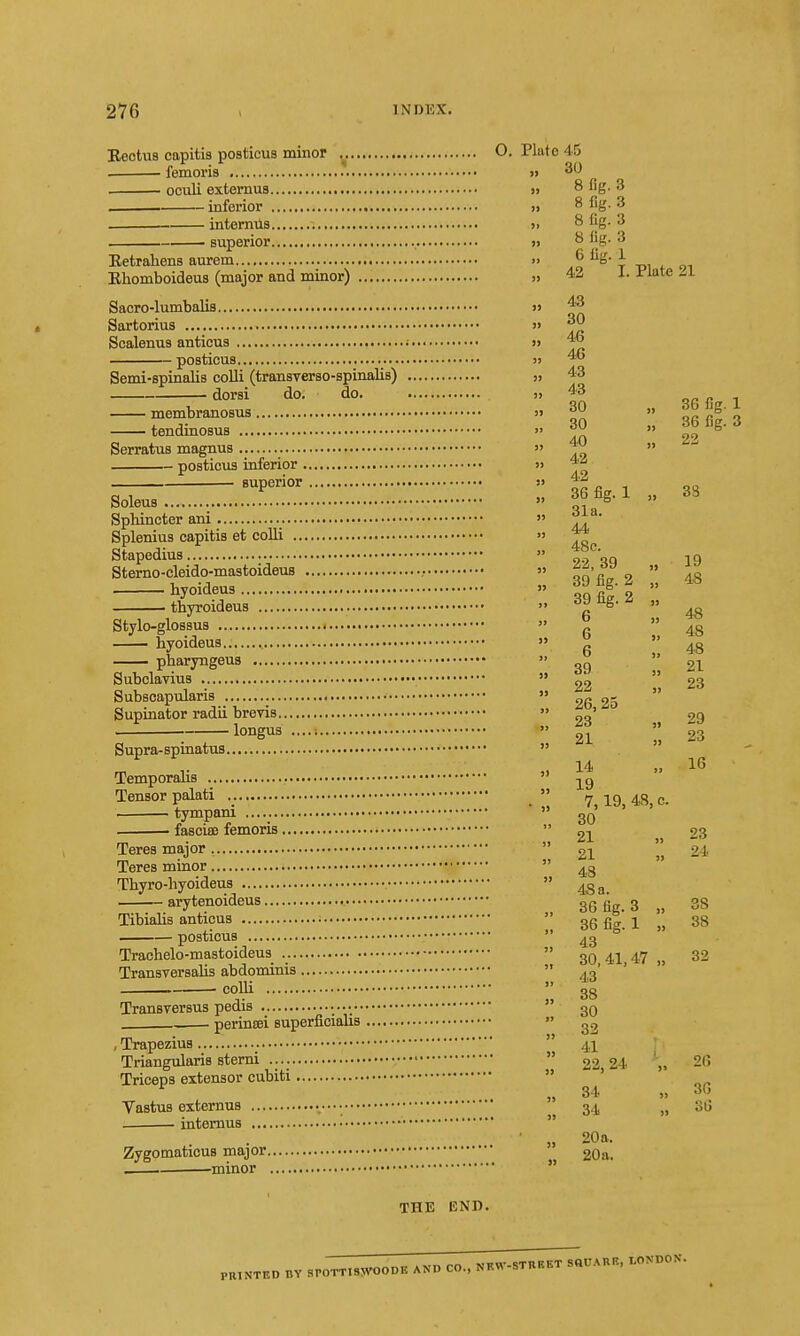 . femoris . oculi externus , inferior intemus superior Eetrahens aurem Ehomboideus (major and minor) Sacro-lumbalis Sartorius Scalenus anticua posticus Semi-spinalis colli (transverso-spinalis) do. do. dorsi membranosus tendinosus Serratus magnus posticus inferior ■ superior Soleus Sphincter ani Splenius capitis et coEi Stapedius Sterno-cleido-mastoideus hyoideus thyroid eus Stylo-glossus hyoideus , pharyngeua Subclavius Subscapularis Supinator radii brevis ■ longus Supra-spinatus ■ Temporalis Tensor palati . tympani fasciee femoris Teres major Teres minor Thyro-hyoideus arytenoideus Tibialis anticus posticus Trachelo-mastoideus_ TransversaUs abdominis colli Transrersus pedis . perincei superficialis , Trapezius Triangularis sterni Triceps extensor cubiti Vastus externus . intemus •. • • Zygomaticus major . minor 0. Plate 45 30 8 fig. 3 ]} 8 fig. 3 >» 8 fig. 3 71 8 fig. 3 6 1ig. 1 » 42 I. Plate 21 43 30 TL'U 46 J) 43 30 99 36 fig. 1 30 99 36 fig. 3 3) 40 99 22 42 S> 42 36 fig. 1 99 o o 31a. 44 )l 48e. 23, 39 99 19 S5 39 fig. 2 9) 48 Jl 39 fig. 2 99 >) 6 99 48 >) 6 6 9» 9» 48 48 3i )9 39 99 21 )9 22 99 23 >j 26, 25 23 99 29 9? 21 99 23 5) 14 )] 16 9) 19 ' 99 7,19, 48, c. 30 21 21 48 4Sa. 36 fig. 3 36 fig. 1 43 30, 41,47 43 38 30 32 41 22, 24 34 34 20 a. 20a. 23 24 38 38 32 36 36 THE END. PRINTED S^0TT,S^^-O0DK AND CO., NKW-STnRKT S«fAnR, LONDON'.