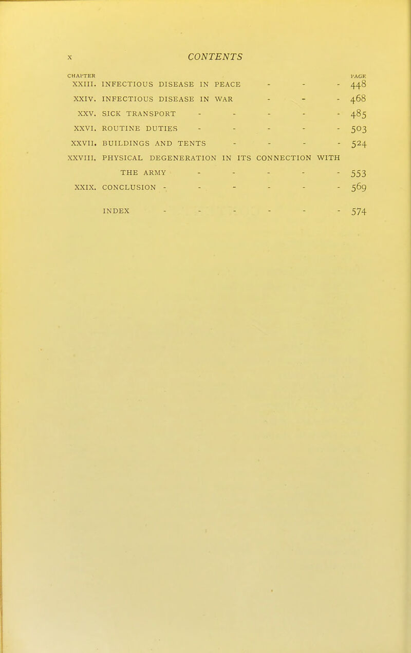 CHAl'TER l'AGK WITT 44° YVT17 AA V . 4°5 V WT V X • XXVII. BUILDINGS AND TENTS . - - . 524 XXVIII. PHYSICAL DEGENERATION IN ITS CONNECTION WITH THE ARMY ..... 553 XXIX. CONCLUSION 569 INDEX ...... 574 1