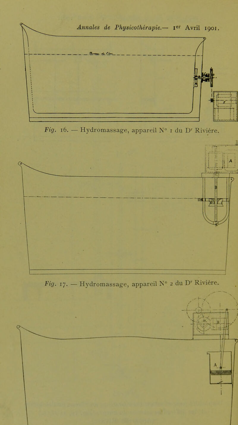 V ./■WSV/.UJ Fî<7. 16. — Hydromassage, appareil N° 1 du Dr Rivière. ••?«r— (■--—•••■ r>-■— il M