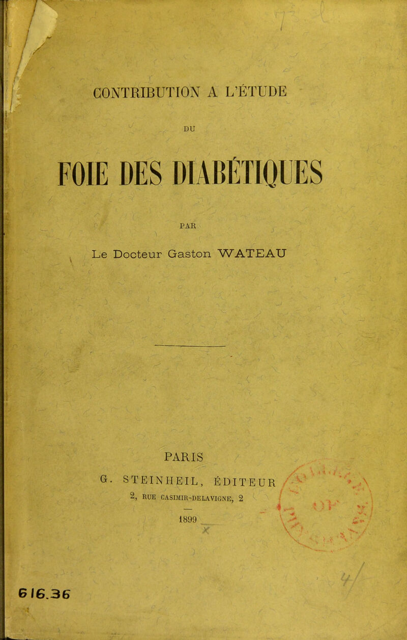 DU FOIE DES DIABÉTIQUES PAR Le Docteur Gaston WATEAU PARIS G. STEINHEIL, ÉDITEUR 2, RUE CASIMIR-DELAVIGNE, 2 1899 , k 6/6,36