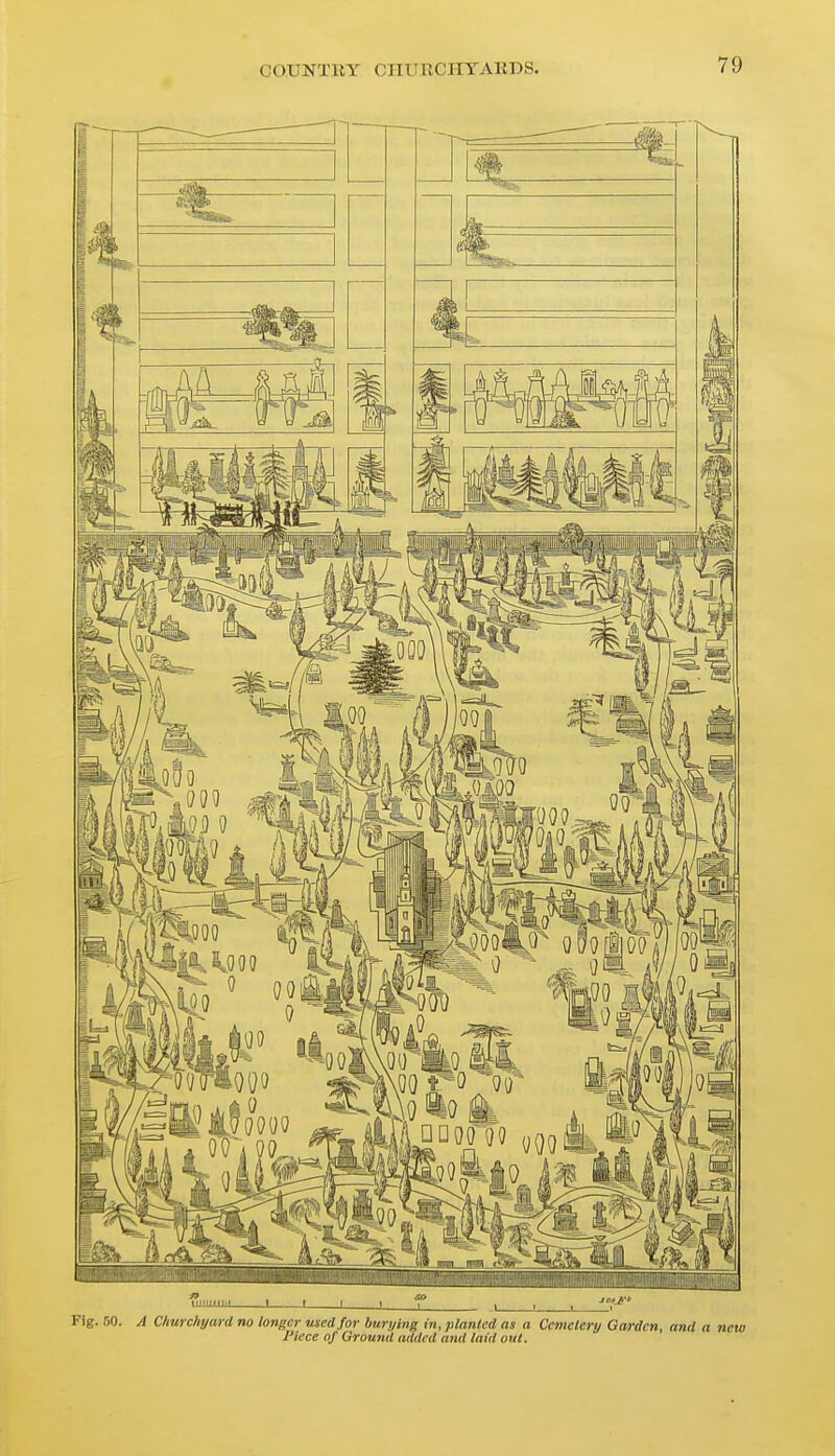 Fig. 50. A Churchyard no longer used for burying in, planted as a Cemetery Garden, and a Piece of Ground added and laid out.