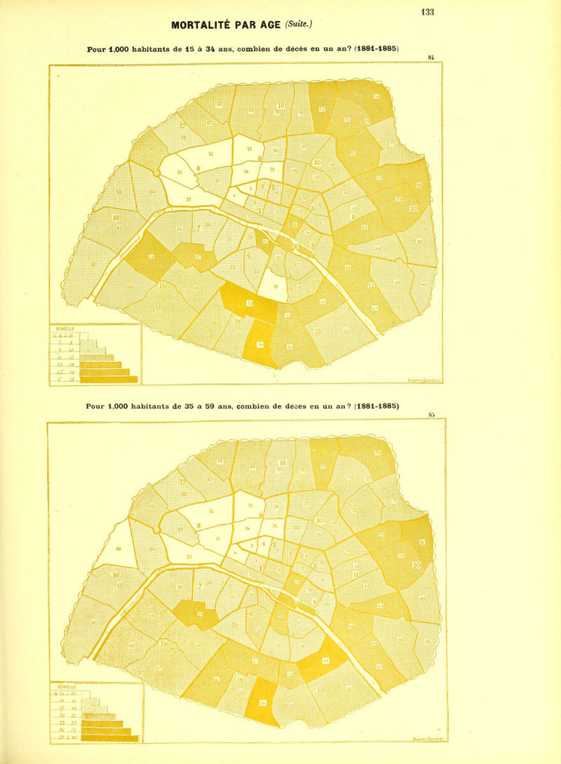 Pour 1,000 habitants de 15 à 34 ans, combien de décès en un an? (1881-1885) 8i Pour 1,000 habitants de 35 a 59 ans, combien de décès en un an? (1881-1885) 85