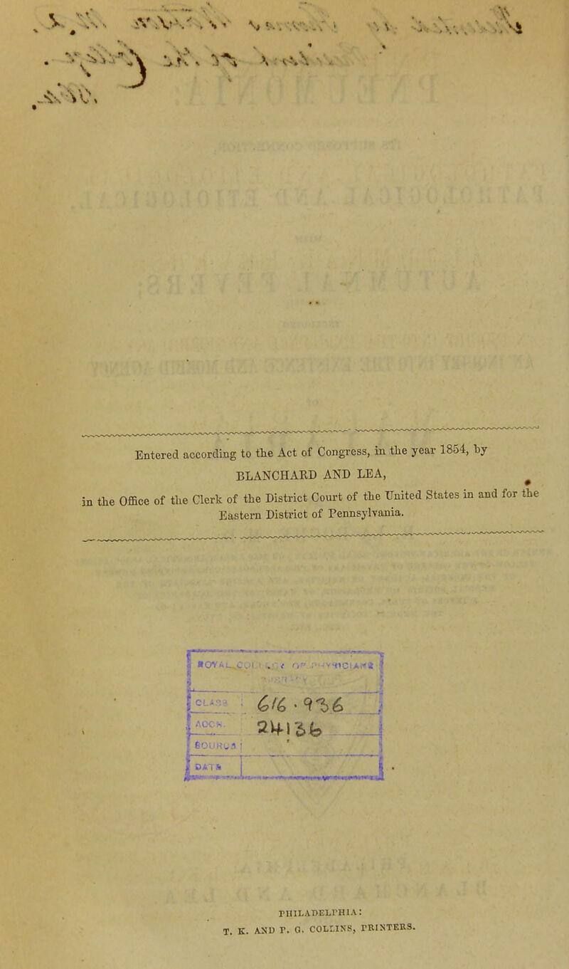 Entered according to tlie Act of Congress, in tlie year 1854, by BLANCHARD AND LEA, Office of tlie Clerk of the District Court of the United States in au Eastern District of Pennsylvania. ■ OVAL. CLi.'i:- , AOC-.h. OATfc 1 i nilLADELrHlA: T. K. AND r. 0. COLUNS, PRINTEUS.