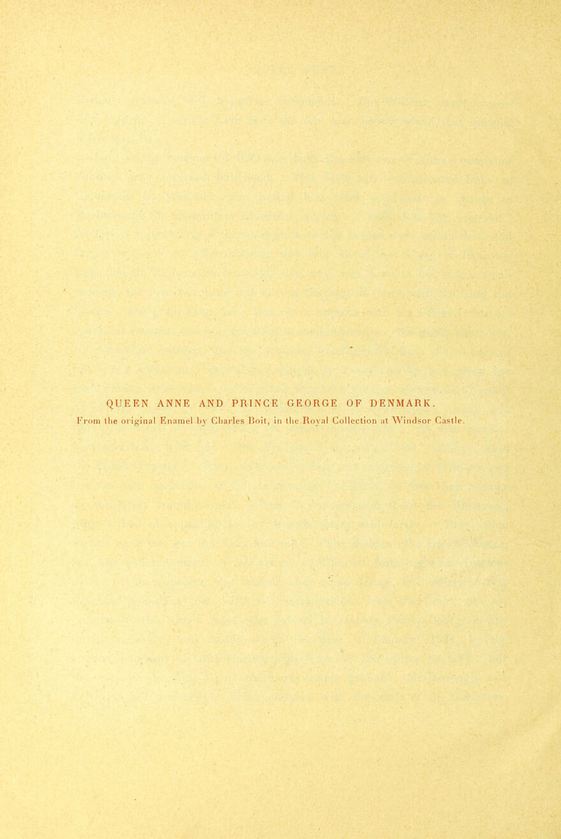 QUEEN ANNE AND PRINCE GEORGE OF DENMARK. From tlie oi'iginal Enamel by Charles Boit, in the Royal Collection at Windsor Castle,