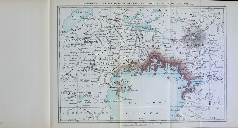 DISTRIBUTION OF SIEEPING SJCKINESS AS KNOW IIP TO DATE OCT.23'^1902.WrrH ROUTE MAP .