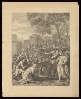 Christ entering Jerusalem on Palm Sunday. Engraving by C. Bouzonnet Stella after J. Stella.