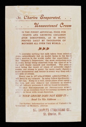 St. Charles Evaporated Cream : recommended by physicians everywhere as the safest baby food / St. Charles Condensing Co.