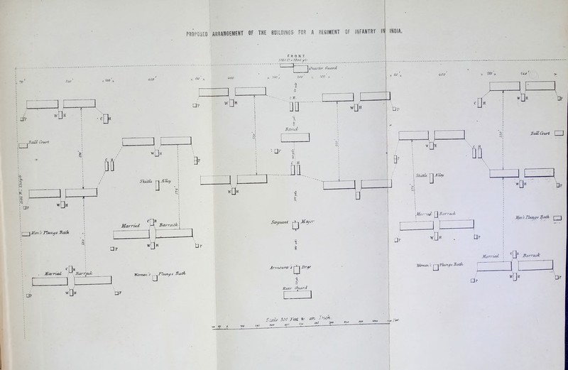  /5pif ??= PROPQiiED ARRANGEMENT OF THE BUllBiNGS FOR A REGIMENT OF INFANTRY IN INDIA f R 0 N T
