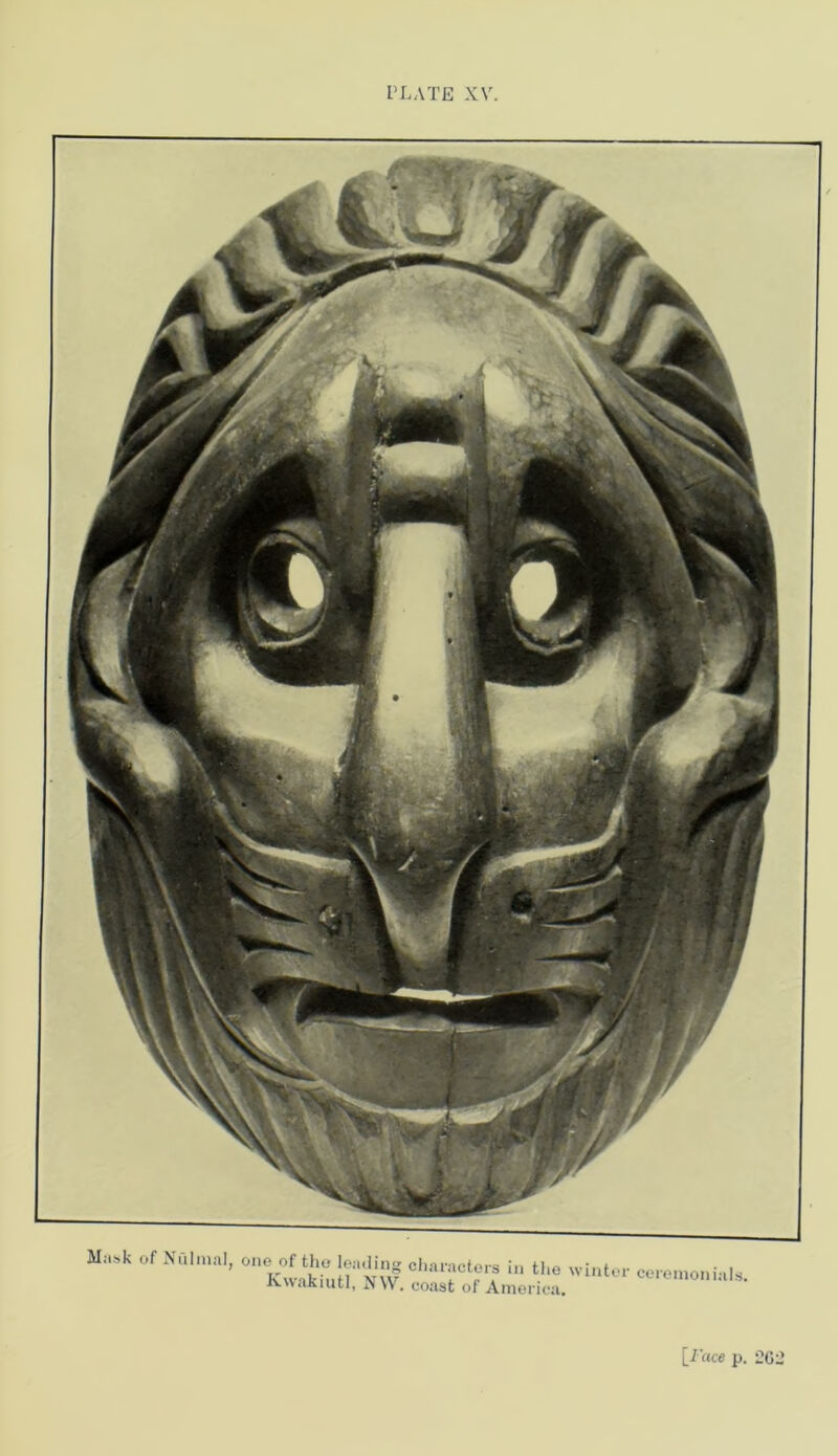 Mask of Nulmal, one of the leading characters in the winter Kwakiutl, N\V. coast of America. ceremonials. [/’ace p.
