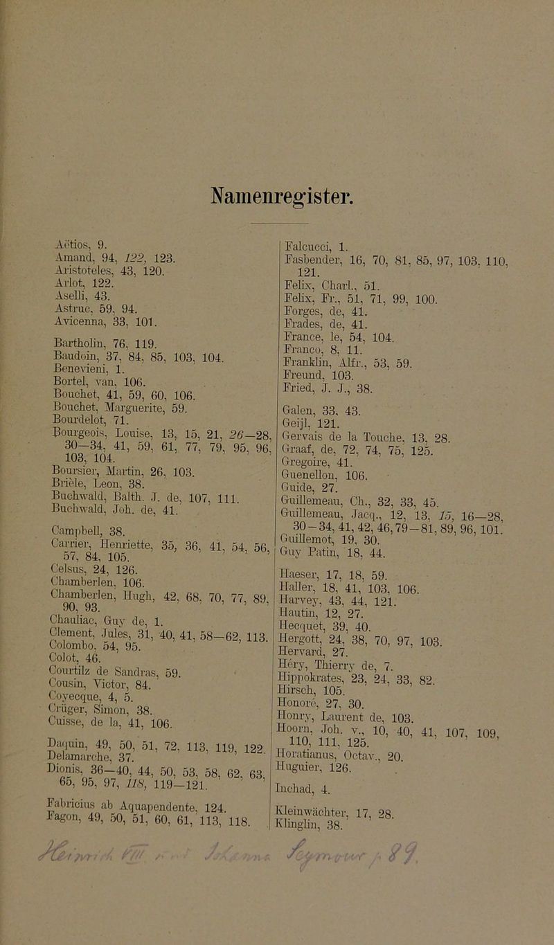 Namenregister Ai'tios, 9. Araand, 94, 122, 123. Aristoteles, 43, 120. Aiiot, 122. Aselli, 43. Astruc, 59, 94. Avicenna, 33, 101. Bai-tholiu, 76, 119. Baudoin, 37, 84, 85, 103, 104. Benevieni, 1. Bortel, van, 106. Bouchet, 41, 59, 60, 106. Bouchet, Margiierite, 59. Boimlelot, 71. Bourgeois, Louise, 13, 15, 21, 26—28, 30-34, 41, 59, 61, 77, 79, 95, 96, 103, 104. ’ 5 . Bom-sier, Martin, 26, 103. BriMe, Leon, 38. Buchwald, Balth. J. de, 107, 111. Buchwald, Joh. de, 41. Campbell, 38. Cariier, Henriette, 35, 36, 41, 54, 56, 57, 84, 105. Celsus, 24, 126. (-'hamberlen. 106. Chamberlen; Uugh, 42, 68, 70, 77, 89, Chauliac, Guy de, 1. Clement, Jules, 31, 40, 41, 58-62, 113. Colombo, 54, 95. Colot, 46. Courtilz de Sandras, 59. (Jousin, Victor, 84. Coyecque, 4, 5. Ci-üger, Simon, 38. Cursse, de la, 41, 106. Baquin, 49, 50, 51, 72, 113, 119, 12 Delamarche, 37. Dionis 36-40, 44, 50, 53, 58, 62, 6: 6o, 95, 97, 118, 119-121. Babricius ab Aquapendente, 124. Fagon, 49, 50, 51, 60, 61, 113, 118. Falcucci, 1. Fasbender, 16, 70, 81. 85, 97, 103. 110, 121. Felix, Chai'l., 51. Fehx, Fr., 51, 71, 99, 100. Forges, de, 41. Frades, de, 41. France, le, 54, 104. Franco, 8, 11. Franklin, Alfr., 53, 59. Freund, 103. Fried, J. J., 38. Galen, 33. 43. Geijl, 121. Gervais de la Touche, 13, 28. Graaf, de, 72, 74, 75, 125. Gregoire, 41. Guenellon, 106. Guide, 27. Guillemeau, Ch., 32, 33, 45. Guillemeau, Jacq., 12, 13. lö, 16—28, 30-34, 41, 42, 46,79-81, 89, 96, 101. Giüllemot, 19, 30. I Guy Patin, 18, 44. I Haeser, 17, 18, 59. Haller, 18, 41, 103, 106. Harvey, 43, 44, 121. Hautin, 12, 27. Hecquet, 39, 40. Hergott, 24, 38, 70, 97, 103. Hervard, 27. Hcry, Thierry de, 7. Hippokrates, 23, 24, 33, 82 Hirsch, 105. Honord, 27, 30. Honry, Laurent de, 103. Hoorn, Joh. v., 10, 40, 41, 107, 109, 110, 111, i2o. Horatianns, Octav., 20. Huguier, 126. Inchad, 4. Kleinwächter, 17, 28. Klinglin, 38.