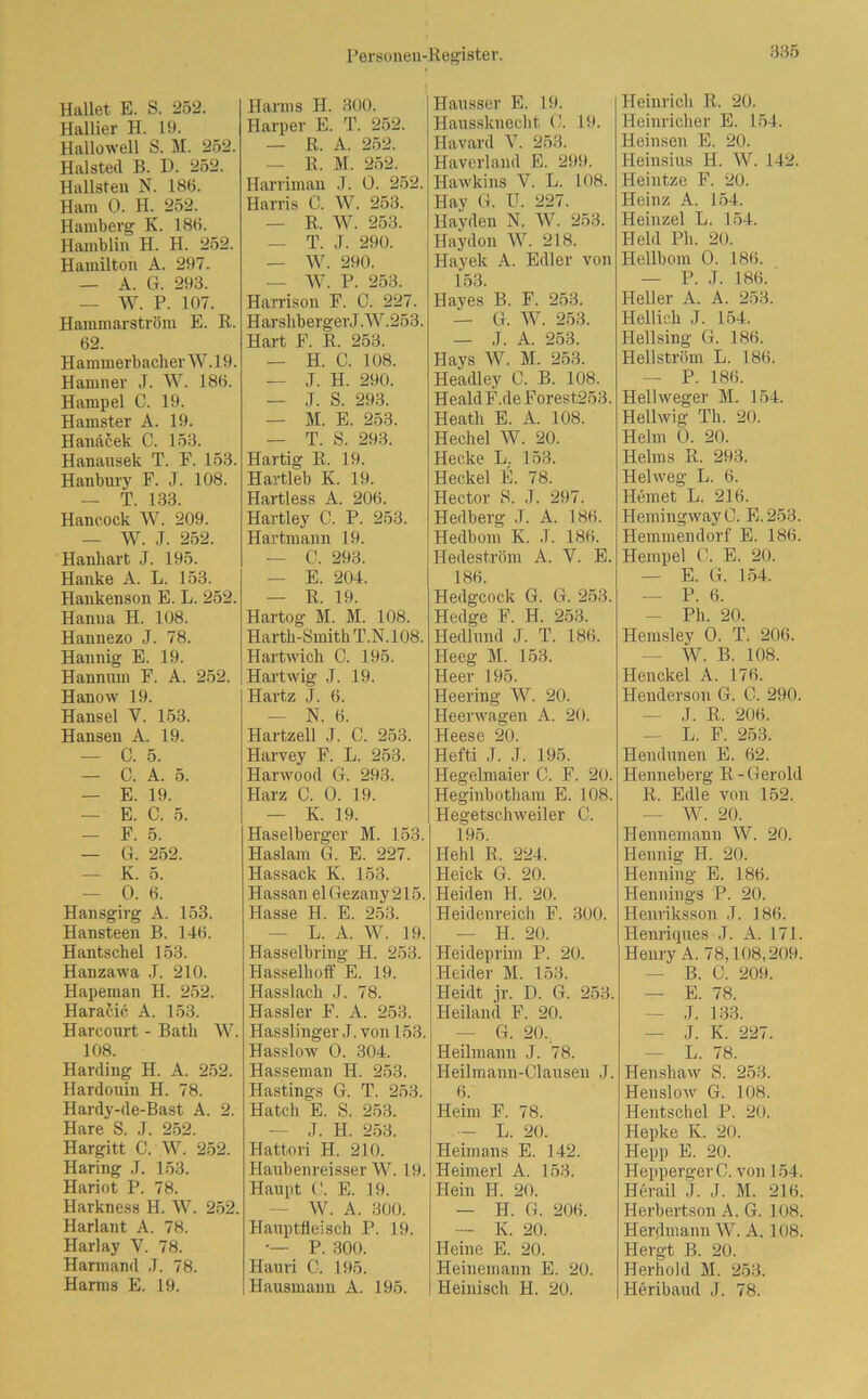 Hallet E. S. 252. Hallier H. 19. Hallowell S. M. 252. Halsted B. D. 252. Hellsten N. 186. Ham 0. H. 252. Hamberg K. 186. Hamblin H. H. 252. Hamilton A. 297. — A. G. 293. — W. P. 107. Hammarström E. B. 62. Hammerbacher W. 19. Harnner J. W. 186. Hampel C. 19. Hamster A. 19. Hanäcek C. 153. Hanausek T. F. 153. Hanbury F. J. 108. — T. 133. Hancock W. 209. — W. J. 252. Hanliart J. 195. Hanke A. L. 153. Hankenson E. L. 252. Hanna H. 108. Hannezo J. 78. Hannig E. 19. Hannum F. A. 252. Hanow 19. Hansel V. 153. Hansen A. 19. — C. 5. — C. A. 5. — E. 19. — E. C. 5. - F. 5. — G. 252. — K. 5. — 0. 6. Hansgirg A. 153. Hansteen B. 146. Hantschel 153. Hanzawa J. 210. Hapeman H. 252. Haracic A. 153. Harcourt - Batli W. 108. Harding H. A. 252. Hardonin H. 78. Hardy-de-Bast A. 2. Hare S. J. 252. Hargitt C. W. 252. Häring J. 153. Hariot P. 78. Harkness H. W. 252. Harlant A. 78. Harlay V. 78. Harmand .J. 78. Harms E. 19. Personen-Register. I Harms H. 300. Harper E. T. 252. — R. A. 252. — R. M. 252. Harriman J. 0. 252. Harris C. W. 253. — R. W. 253. — T. J. 290. — W. 290. — W. P. 253. Harrison F. C. 227. HarshbergerJ.W.253. Hart F. R. 253. — H. C. 108. — J. H. 290. — J. S. 293. — M. E. 253. — T. S. 293. Hartig R. 19. Hartleb K. 19. Hartless A. 206. Hartley C. P. 253. Hartmann 19. — C. 293. — E. 204. — R. 19. Hartog M. M. 108. Harth-Smith T.N.108. Hartwich C. 195. Hartwig J. 19. Hartz J. 6. — N. 6. Hartzell J. C. 253. Harvey F. L. 253. Harwood G. 293. Harz C. 0. 19. — K. 19. Haselberger M. 153. Haslam G. E. 227. Hassack K. 153. Hassan elGezany215. Hasse H. E. 253. L. A. W. 19. Hasselbring H. 253. Hasselhoft' E. 19. Hasslach J. 78. Hassler F. A. 253. Hasslinger J. von 153. Hasslow 0. 304. Hasseman H. 253. Hastings G. T. 253. Hatch E. S. 253. — J. H. 253. Hattori H. 210. Hanbenreisser W. 19. Haupt C. E. 19. — W. A. 300. Hauptfleisch P. 19. •— P. 300. Hauri C. 195. Hausmann A. 195. Hausser E. 19. Haussknecht 0. 19. Havard V. 253. Haverland E. 299. Hawkins V. L. 108. Hay G. U. 227. Hayden N. W. 253. Haydon W. 218. Hayek A. Edler von 153. Hayes B. F. 253. — G. W. 253. — J. A. 253. Hays W. M. 253. Headley C. B. 108. HealdF.de Forest253. Heatli E. A. 108. Hechel W. 20. Hecke L. 153. Heckei E. 78. Hector S. .T. 297. Hedberg .T. A. 186. Hedbom K. .T. 186. Hedeström A. Y. E. 186. Hedgcock G. G. 253. Hedge F. H. 253. Hedlund J. T. 186. Heeg M. 153. Heer 195. Heering W. 20. Heerwagen A. 20. Heese 20. Hefti J. J. 195. Hegelmaier C. F. 20. Heginbotham E. 108. Hegetschweiler C. 195. Hehl R. 224. Heick G. 20. Heiden H. 20. Heidenreich F. 300. — H. 20. Heideprim P. 20. Beider M. 153. Heidt jr. D. G. 253. Heiland F. 20. — G. 20., Heilmann J. 78. Heilmann-Clausen J. 6. Heim F. 78. — L. 20. Heimans E. 142. Heimerl A. 153. Hein H. 20. — H. G. 206. — K. 20. Heine E. 20. Heinemann E. 20. Heinisch H. 20. Heinrich R. 20. Heinricher E. 154. Heinsen E. 20. Heinsius H. W. 142. Heintze F. 20. Heinz A. 154. Heinzei L. 154. Held Pli. 20. Hellbom 0. 186. — P. J. 186. Heller A. A. 253. Hell ich J. 154. Hellsing G. 186. Hellström L. 186. — P. 186. Hellweger M. 154. Hellwig Th. 20. Helm Ö. 20. Helms R. 293. Helweg L. 6. Hemet L. 216. Hemingway 0. E.253. Hemmendorf E. 186. Hempel C. E. 20. — E. G. 154. — P. 6. - Pli. 20. Hemsley 0. T. 206. — W. B. 108. Henckel A. 176. Henderson G. C. 290. — J. R. 206. — L. F. 253. Hendunen E. 62. Henneberg R - Gerold R. Edle von 152. W. 20. Hennemann W. 20. Hennig H. 20. Henning E. 186. Hennings P. 20. Henriksson J. 186. Henriques J. A. 171. Henry A. 78,108,209. — B. C. 209. — E. 78. — J. 133. J. K. 227. — L. 78. Hensliaw S. 253. Henslow G. 108. Hentschel P. 20. Hepke K. 20. Hepp E. 20. Hepperger 0. von 154. Herail J. J. M. 216. Herbertson A. G. 108. Herdmann W. A. 108. Hergt B. 20. Herhold M. 253. Heribaiul J. 78.