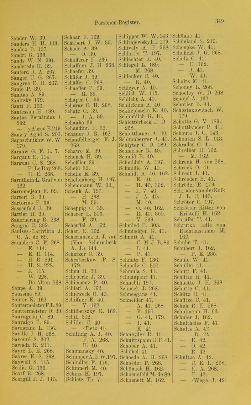 Sander W. 39. Sanders H. H. 143. Sandoz P. 197. Sandri G. 136. Sands W. N. 291. Sandstede H. 39. Sanford J. A. 267. Sänger U. G. 267. Sangree E. B. 267. Sanio P. 39. Sanitas A. 89. Sanitzky 179. Santi F. 136. Santesson H. 189. Santos Fernändez J. 292. — y Abreu E.219. Sanz y Agud S. 203. Saposchnikow W. W. 179. Sarauw G. F. L. 7. Sargant E. 114. Sargent C. S. 268. — F. Le Roy 268. — H. E. 268. Samthein L. Graf von 162. Sarromejeau F. 89. Sartori G. 39. Sartorius F. 39. Sassenfeld J. 39. Sattler H. 39. Sauerhering R. 268. Saugue C. 302. Saulses-Lariviere J. 0. A. de 89. Saunders C. F. 268. — E. 114. — E. R. 114. — H. R. 291. — H. S. 228. — .1. 115. — W. 228. — De Alton 268. Saupe A. 39. Saussine 89. Sauter K. 162. Sautenneister F.L.39. Sauttermeister 0. 39. Sauvageau^C. 89. Sauvaigo E. 89. Savastano L. 136. Saville J. H. 268. Savoure S. 302. Sawada K. 211. Sayre L. E. 268. Sayres E. S. 268. Saywell S. 115. Scalia G. 136. Scarf R. 268. Scargill J. J. 115. Schaar F. 162. Schubert J. W. 39. Schade A. 39. — 0. 39. Schafferei- F. 236. Schaffner J. H. 268. Scliaefer 39. Schäfer J. 39. Schaffer C. 268. Schaeffer P. 39. — R. 39. Scliaper C. 39. Scharar C. H. 268. Schatz G. 39. — J. A. 39. Schaube 39. Schaudiuu F. 39. Schauer J. R. 162. Schaufelberger F. J. 268. Schaivo M. 39. Schenck H. 39. Scheffler 39. Scheid 39. Schelle E. 39. Schellenberg H. 197. Schemmann W. 39., Schenk A. 197. — H. 268. - M. 39. Scheppig G. 39. Scherer E. 303. — F. 39. Scherffel A. 162. Scherl E. 162. Schermbeck A. J. van (Yan Schermbeck A. J.) 144. Scherzer C. 39. Schesterikow P. S. 179. Scheu H. 39. Scheuerle J. 39. Schiemenz P. 40. Schierl A. 162. Schieweck 0. 40. Schiffner E. 40. — V. 162. Schilberszky K. 162. Schill 302. Schiller C. 40. — -Tietz 40. Schilling A. J. 40. — F. A. 268. H. 40. Schimansky 40. Schimper A. F.W.197. Schindler F. 179. Schinnerl M. 40. Schinz H. 197. Scliiötz Th. 7. Schipper W. W. 143. Schirajewskyl.1.179. Schively A. F. 268. Schiatter T. 197. Schlechter R. 40. Schlegel L. 189. — M. 268. Schlenker 0. 40. — K. 40. Schleyer A. 40. Schlich W. 115. Schlicht A. 40. Schliekum A. 40. Sckliephacke K. 40. Schlömilck G. 40- Schlotterbeck J. 0. 268. Schlotthauer A. 40. Schlumberger ,T. 40. Schlyter C. 0. 189. Schmeiser R. 40. Sckmid B. 40. Schmidely A. 197. Schmidle W. 40. Schmidt A. 40. 162. — E. 40. — H. 40, 302. — J. 7. 40. — J. A. 40. M. 40. — 0. 40. 162. — R. 40. 300. y 299. Schmied H. 303. Schmiedgen G. 40. Schmitt A. 41. — C. M. J. B. 89. I. 41. — P. 41. Schmitz F. 136. Schmolz C. 300. Schmula S. 41. Schnaupauf 41. Sclmehli 197. Schneck J. 268. Schneegans 41. Schneider 41. — A. 41. 268. — F. 197. - G. 41, 179. — J. 41. — K. 41. Sckneyder R. 41. Schnittspahn G.F.41. Schober A. 41. Schöbel 41. Schoede A. H. 268. Schoeder P. 268. Sohönach H. 162- Schoenefeld M. de 89. Sckoenett M. 162. Schönke 41. Schönland S. 219. Sclioepke W. 41. Schofield J. G. 268. Scholz C. 41. — E. 162. — J. 41. W. 41. Scholtz M. 41. Schoney L. 268. Schooley W. D. 268. Schopf A. 162. Schorler B. 41. Schostakowitsch W. 179. Schotte G. V. 189. Schottländer P. 41. Sckoute J. 0. 143. Sch outen S. L. 143. Schräder C. 41. Schreiber H. 162. — M. 162. Sckrenk H. von 268. Schröck 0. 41. Sckrodt J. 41. Schroeder B. 41. Schröder R. 179. Schröder van der Kolk .T. L. C. 143. Schröter C. 197. Sclirötter Ritter von Kristelli H. 162. Schrüfer T. 41. Schrutka Edle von Rechtenstamm M. 162. Schube T. 41. Schubert J. 162. — P. E. 235. Schule W. 41. Schüller 41. Schütt F. 41. Schütte H. 41. Schnette J. H. 268. Schütte 0. 41. Schütz H. 41. Schütze C. 41. Schuh R. E. 268. Schulmann H. 63. Schüler J. 162. Schultheiss F. 41. Schultz A. 42. — B. 42. E. 42. — 0. 42. R. 42. Schnitze A. 42. — C. E. L. 268. — E. A. 268. — F. 42. — -Wege J. 42-