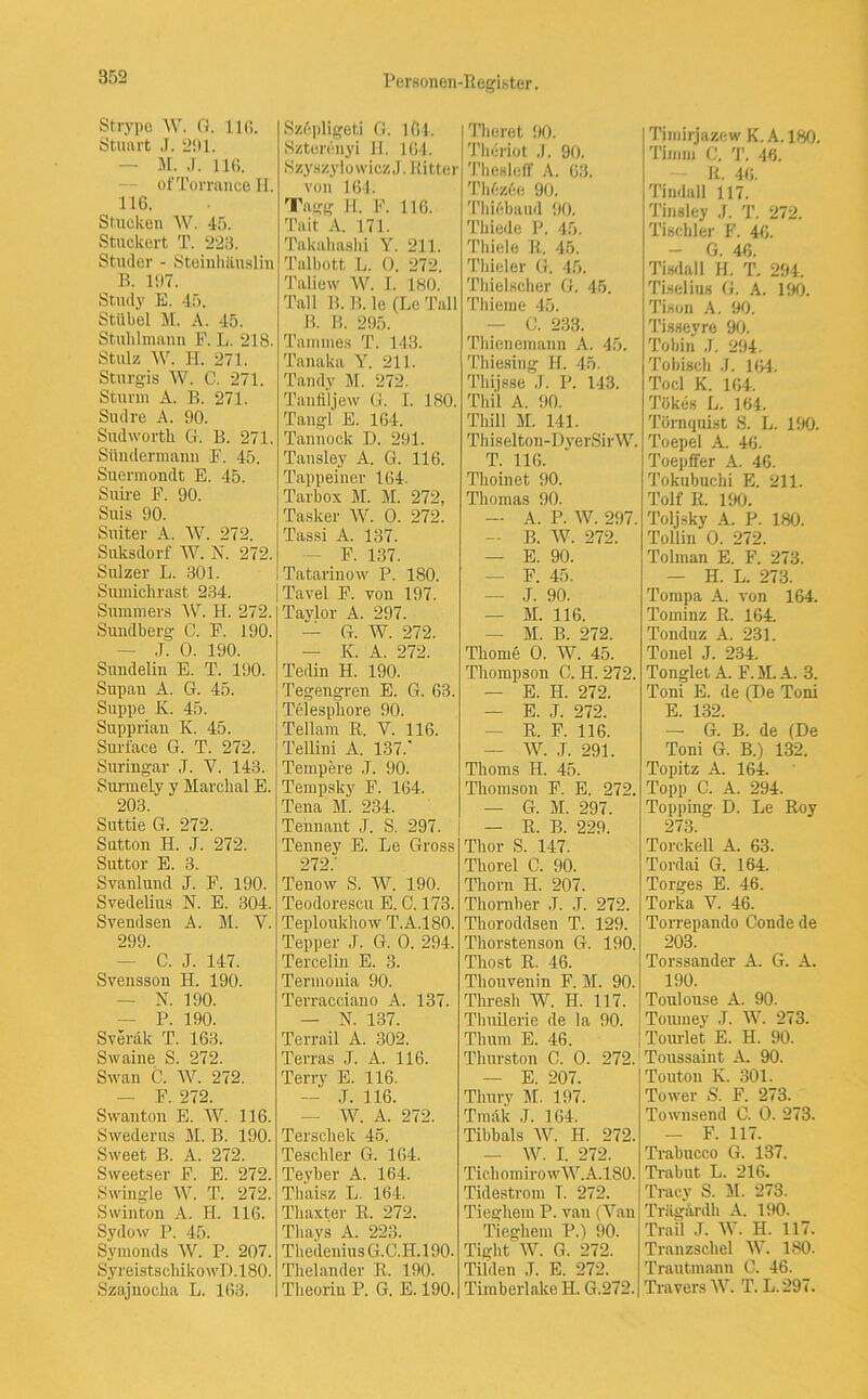 Strype W. G. 116. Stuart J. 291. — M. J. 116. of Torrance H. 116. Stucken W. 45. Stuckert T. 223. Studer - Steinhäuslin B. 197. Study E. 45. Stübel M. A. 45. Stuhlmann F. L. 218. Stulz W. IT. 271. Sturgis W. C. 271. Sturm A. B. 271. Sudre A. 90. Sudworth G. B. 271. Sündermann F. 45. Suermondt E. 45. Suire F. 90. Suis 90. Suiter A. W. 272. Suksdorf W. X. 272. Sulzer L. 301. Sumiclirast 234. Summers W. H. 272. Sundberg C. F. 190. — J. 0. 190. Sundelin E. T. 190. Supau A. G. 45. Suppe K. 45. Supprian K. 45. Surface G. T. 272. Suringar J. Y. 143. Surmely y Marchal E. 203. Suttie G. 272. Sutton II. J. 272. Suttor E. 3. Svanlund J. F. 190. Svedelius X. E. 304. Svendsen A. M. Y. 299. C. J. 147. Svensson H. 190. — X. 190. P. 190. Sveräk T. 163. Swaine S. 272. Swan C. W. 272. F. 272. Swanton E. W. 116. Swederus M. B. 190. Sweet B. A. 272. Sweetser F. E. 272. Swingle W. T. 272. Swinton A. H. 116. Sydow P. 45. Symonds W. P. 207. SyreistschikowD.180. Szajnocha L. 163. Szepligeti G. 161. Szterenyi H. 164. SzyszyiowiezJ. Ritter von 164. Tagg H. F. 116, Tait A. 171. Tttkahashi Y. 211. Talbott L. 0. 272. Taliew W. I. 180. Tal 1 B. B. le (Le Tall B. B. 295. Tammes T. 143. Tanaka Y. 211. Tandy M. 272. TanfÜjew G. I. 180. Tangl E. 164. Tannock D. 291. Tansley A. G. 116. Tappeiner 164. Tarbox M. M. 272, Tasker W. 0. 272. Tassi A. 137. — F. 137. Tatarinow P. 180. Tavel F. von 197. Taylor A. 297. — G. W. 272. — K. A. 272. Tedin H. 190. Tegengren E. G. 63. Ttdesphore 90. Tellam R. V. 116. Tellini A. 137.' Tempere J. 90. Tempsky F. 164. Tena M. 234. Tennant J. S. 297. Tenney E. Le Gross 272.' Tenovv S. W. 190. Teodorescu E. C. 173. Teploukhow T.A.180. Tepper J. G. 0. 294. Tercelin E. 3. Tennonia 90. Terracciano A. 137. — X. 137. Terrail A. 302. Terras J. A. 116. Terry E. 116. — J. 116. — W. A. 272. Terschek 45. Tescliler G. 164. Teyber A. 164. Thaisz L. 164. Thaxter R. 272. Thays A. 223. ThedeniusG.C.H.190. Thelander R. 190. Theoriu P. G. E. 190. Theret 90. Theriot J. 90. Thesleff A. 63. Th6z6e 90. Thifibaud 90. Thiede P. 45. Thiele R. 45. Thieler G. 45. Thielscher G. 45. Thieme 45. — C. 233. Thienemann A. 45. Thiesing H. 45. Thijsse J. P. 143. Thil A. 90. Thill M. 141. Th iselton-DyerSir W. T. 116. Thoinet 90. Thomas 90. — A. P. W. 297. - B. W. 272. — E. 90. — F. 45. — J. 90. — M. 116. — M. B. 272. Thome 0. W. 45. Thompson C. H. 272. — E. H. 272. — E. J. 272. — R. F. 116. — W. .T. 291. Thoms II. 45. Thomson F. E. 272. — G. M. 297. — R. B. 229. Thor S. 147. Thorei C. 90. Thorn H. 207. Thornher ,T. J. 272. Thoroddsen T. 129. Thorstenson G. 190. Thost R. 46. Thouvenin F. M. 90. Thresli W. H. 117. Tlmilerie de la 90. Thum E. 46. Thurston C. 0. 272. — E. 207. Thury M. 197. Tmäk J. 164. Tibbals W. H. 272. — W. I. 272. Tick omiro wW. A.180. Tidestrom I. 272. Tieghem P. van (Van Tiegkem P.) 90. Tight W. G. 272. Tilden J. E. 272. Timberlake H. G.272. Tjmirjazew K. A.180. Timm C. T. 46. Ii. 46. Tindall 117. Tinsley J. T. 272. Tischler F. 46. - G. 46. Tisdall H. T. 294. Tiselius G. A. 190. Tison A. 90. Tisseyre 90. Tobin J. 294. Tobisch J. 164. Tocl K. 164. Tökes L. 164. Törnquist S. L. 190. Toepel A. 46. Toepffer A. 46. Tokubuchi E. 211. Tolf Ii. 190. Toljsky A. P. 180. Tollin 0. 272. Tolman E. F. 273. — H. L. 273. Tompa A. von 164. Tominz R. 164. Tonduz A. 231. Tonei J. 234. Tonglet A. F.M.A. 3. Toni E. de (De Toni E. 132. — G. B. de (De Toni G. B.) 132. Topitz A. 164. Topp C. A. 294. Topping D. Le Roy 273. Torckell A. 63. Tordai G. 164. Torges E. 46. Torka V. 46. Torrepando Conde de 203. Torssander A. G. A. 190. Toulouse A. 90. Tomney J. W. 273. Tourlet E. H. 90. Toussaint A. 90. Toutou K. 301. Tower S. F. 273. Townsend C. 0. 273. — F. 117. Trabucco G. 137. Trabnt L. 216. Tracv S. M. 273. Trägärdh A. 190. Trail J. W. H. 117. Tranzschel W. 180. Trautmann C. 46. Travers W. T. L. 297.