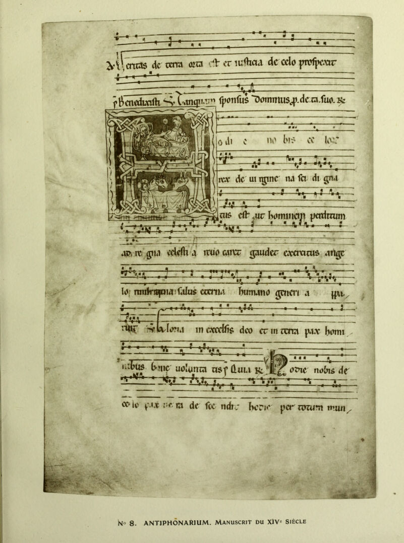 M\cmas dcroia œa .^l-cnufhaa de cdo |m%.’cir T.m(pi v fpotifus'ï»oinmus<^.de.ni.fuo.& n\> l'Ir t de' ui igincr 114 ia di gna 41^ it gu4 vd^ 4 tvüo catVT gîuidcr cvatim$ atlgc « ■ ± -•—? 2ÜTÜ3 W- . ——<« ■ ■ ■ •— l0’ nmhrttpi4:falu5 axrtui hnmmo gwicr» a nnt/ =z;z, : -5- / —ifli *-* ‘W wU/fi^rM mcjccdlîji dco crmnrm p4.v bernn -w icrte j- I j;i»_îjLî— .ibm b nie uoUimn a$f duu Vc'^'^WK nobis ât :s^ CO io y'jx T'C; lu de fcc neb * benc per nnum mun No 8. ANTIPHÔNARIUM. MANUSCRIT DU XIV* SIÈCLE