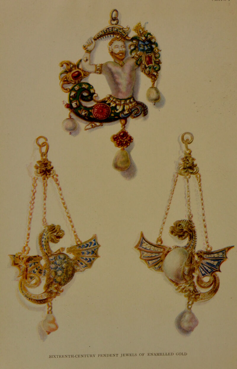 jgr js>\ SIXTEENTH-CENTURY PENDENT JEWELS OK ENAMELLED GOLD