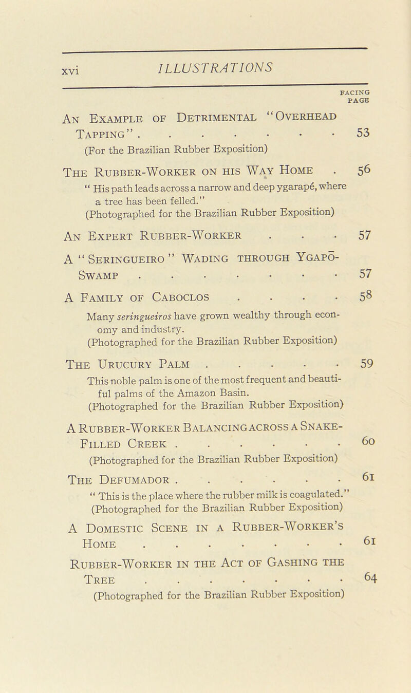 FACING PAGE An Example of Detrimental “Overhead Tapping’’ 53 (For the Brazilian Rubber Exposition) The Rubber-Worker on his Way Home . 56 “ His path leads across a narrow and deep ygarap4, where a tree has been felled.” (Photographed for the Brazilian Rubber Exposition) An Expert Rubber-Worker • . • 57 A “ Seringueiro ’’ Wading through Ygapo- SWAMP 57 A Family of Caboclos . . . • 5^ Many seringueiros have grown wealthy through econ- omy and industry. (Photographed for the Brazilian Rubber Exposition) The Urucury Palm . . . ■ • 59 This noble palm is one of the most frequent and beauti- ful palms of the Amazon Basin. (Photographed for the Brazilian Rubber Exposition) A Rubber-Worker Balancing across a Snake- Filled Creek ....•• 60 (Photographed for the Brazilian Rubber Exposition) The Defumador ....•• 61 “ This is the place where the rubber milk is coagulated.” (Photographed for the Brazilian Rubber Exposition) A Domestic Scene in a Rubber-Worker’s Home 61 Rubber-Worker in the Act of Gashing the Tree 64 (Photographed for the Brazilian Rubber Exposition)