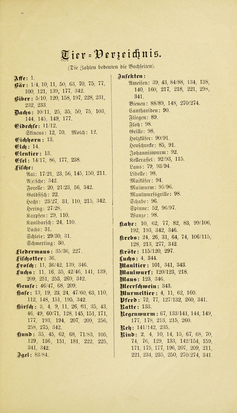 Ii0r = 10i?ruidinis. '■5 (Xie SaI)Ieu bebeuteu bie 33iid)jeiteu). Mtt 1. grtv: 1/4, 10, 11, 50, 63, 70, 75, 77, 100, 121, 139, 177, 342. ^ibcr: 5/10, 120, 158, 197, 228, 231, 232, 233. Jlrtdie: 10/11, 25, 35, 50, 75, 103, 144, 145, 149, 177. 11/12. 6fiucu‘j: 12, 70. 91Jold): 12. (Did)l|0tn: 13. md)x 14. CHrntict*: 13. (Drei: 14/17, 86, 177, 238. fifdie: %ai: 17/21, 23, 56, 145, 150, 211. 9((e)jd)c: 342. ^’orede; 20, 21/23, 56, 342. Ololbfifd): 22. 23/27, 31, 110, 215, 342. .gering: 27/28. t^cirpfcu: 29, 110. .^laulbarjc^: 24, 110. l^ad)v>: 31. ©c^leie: 29/30, 31. ©(^merling: 30. 35/36, 227. ^ifdiottei*: 36. iV0fd)x 11, 36/42, 139, 346. 11, 16, 35, 42/46, 141, 139, 209, 251, 253, 269, 312. ©eiltre: 46/47, 68, 209. grtre: 13, 19, 23, 24, 47/60, 63, 110, 112, 148, 151, 195, 342. jjirrdf: 3, 4, 9, 11, 26, 61, 35, 43, 46, 49, 60/71, 128, 145, 151, 171, 177, 193, 194, 207, 209, 256, 258, 275, 342. fliinb: 35, 45, 62, 68, 71/83, 105, 129, 136, 151, 181, 222, 225, 341, 342. 3öel: 83/84. ^nrekten: 5(meifeu: 39, 43, 84/88, 134, 138, 140, 160, 217, 218, 221, 298, 341. 33ieneu: 88/89, 148, 270/274. Clantbariben: 90. gdiegcu: 89. gdol): 98. ©ride; 98. ^ol^fäfcr: 90/91. .^cufd)redc: 85, 91. ^o^annibtDurm: 92. .^eKerciffcl: 92/93, 115. 79, 93/94. IdbcIIc: 98. 9Jiaifäfcr: 94. ^IJJaiiuurm: 95/96. 9J^au9DurfögrU(c: 98. Sdjabe: 96. (Spiunc: 52, 96/97. : 98. f^rtke: 10, 62, 77, 82, 83, 99/106, 192, 193, 342, 346. ^rebo: 24, 26, 31, 64, 74, 106/115, 128, 213, 277, 342. ftröte: 115/120, 297. äitd|0: 4, 344. Plrtiiltiei:: 101, 341, 343. Plaiihuiirf: 120/123, 218. 123, 346. pltcrrdjiueiit: 343. lilitrmeltiee: 4, 11, 62, 160. Pfcvb: 72, 77, 127/132, 260, 341. lUtte: 133. Pr$mimteiu: 67, 133/141, 144,149, 177, 178, 213, 215, 260. Pd): 141/142, 235. • Piltb: 2, 4, 10, 14, 15, 67, 68, 70, 74, 76, 129, 133, 142/154, 159, 171, 175, 177, 196, 207, 209, 211, 221, 234, 235, 250, 270/274, 341.