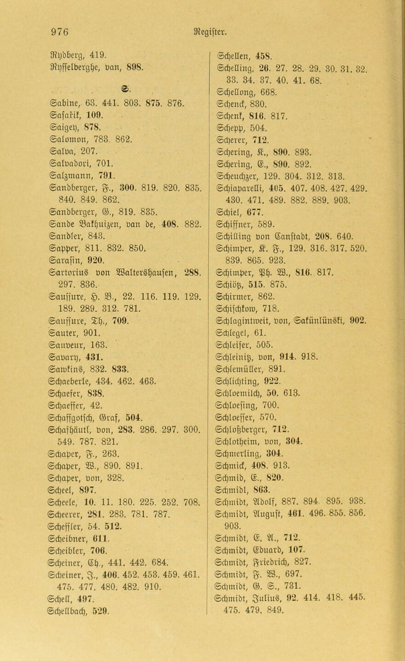D^ljbberg, 419. 9ii)ffelberg^e, öan, 898. Sabine, 63. 441. 803. 875. 876. ©nfnrü, 109. ©aigei), 878. ©Qlomon, 783. 862. ©alüa, 207. ©aloabovi, 701. ©a^mann, 791. ©anbberger, g., 300. 819. 820. 835. 840. 849. 862. ©anbberger, ©., 819. 835. ©anbe Salbutjen, öan be, 408. 882. ©anbler, 843. ©avper, 811. 832. 850. ©araftn, 920. ©artoriu§ öon SBoIterg'^aufen, 288. 297. 836. ©nufiure, §. S., 22. 116. 119. 129. 189. 289. 312. 781. ©onffnre, 709. ©auter, 901. ©aunenr, 163. ©aoari), 431. ©an)!in§, 832. 833. ©cpaeberle, 434. 462. 463. ©cpaefer, 838. ©d)aeffer, 42. ©djaftgotf^, ®raf, 504. ©cf)afbSutt, bon, 283. 286. 297. 300. 549. 787. 821. ©diaper, 263. ©cpaper, SB., 890. 891. ©d)aper, öon, 328. ©d)eei, 897. ©cbeele, 10. 11. 180. 225. 252. 708. ©cbeerer, 281. 283. 781. 787. ©d)eff(er, 54. 512. ©cbeibner, 611. ©cpeibler, 706. ©cpeiner, ©b-, 441. 442. 684. ©dieiner, 3., 406. 452. 453. 459. 461. 475. 477. 480. 482. 910. ©cbeO, 497. ©d)eflba(^, 529. ©d)eHen, 458. ©d)eHing, 26. 27. 28. 29. 30. 31. 32. 33. 34. 37. 40. 41. 68. ©cpeflong, 668. ©cpend, 830. ©d)enf, 816. 817. ©d)epp, 504. ©d)erer, 712. ©djering, S., 890. 893. ©cpering, ©., 890. 892. ©cpeudjjer, 129. 304. 312. 313. ©dpapareHi, 405. 407. 408. 427. 429. 430. 471. 489. 882. 889. 903. ©d)iel, 677. ©cpiffner, 589. ©d)itling non ©anftabt, 208. 640. ©diiniper, t. 129. 316. 317. 520. 839. 865. 923. ©cpimper, 2B., 816. 817. ©cbiöp, 515. 875. ©cptrmer, 862. ©cpifd)!oiü, 718. ©d}IagintiDeit, bon, ©afünlünSfi, 902. ©d)Iegel, 61. ©d)Ieifer, 505. ©cpleini^, bon, 914. 918. ©d)leinü[Ier, 891. ©d)Iid)ting, 922. ©d)Ioeintld), 50. 613. ©d)Ioefing, 700. ©d)loe[fer, 570. ©d)lofeberger, 712. ©dilotpeim, bon, 304. ©cpnierling, 304. @d)micf, 408. 913. ©cpmib, ©., 820. ©diniibl, 863. ©dnnibt, 2(bolf, 887. 894. 895. 938. ©cpinibt, Sluguft, 461. 496. 855. 856. 903. ©d)mibt, ©. SI., 712. ©d)mibt, ©buarb, 107. ©dnnibt, ^riebrid), 827. ©dimibt, SB., 697. ©d)inibt, ®. ©., 731. ©d)mibt, 3uliu§, 92. 414. 418. 445. 475. 479. 849.