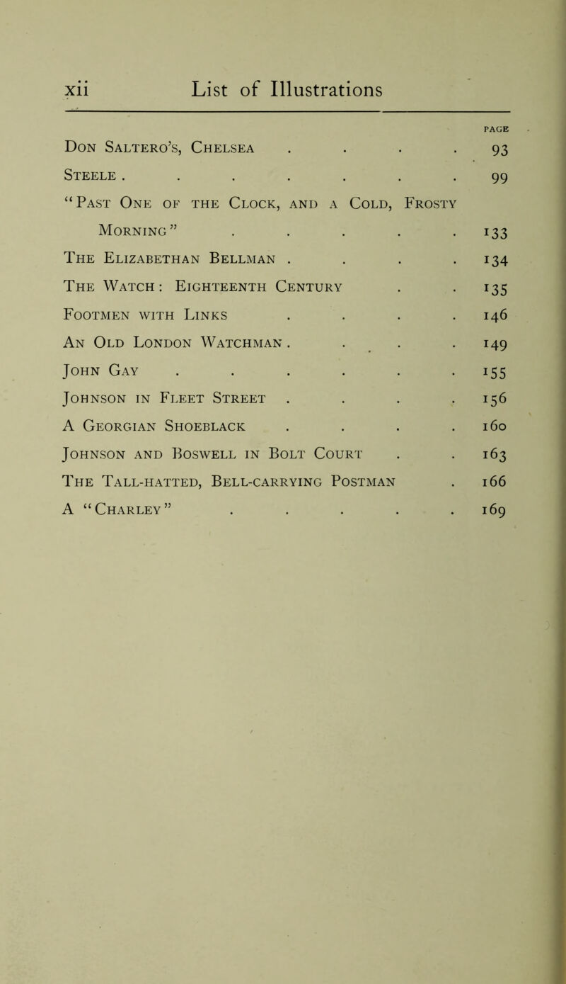 PAGE Don Saltero’s, Chelsea . . . -93 Steele ....... 99 “Past One of the Clock, and a Cold, Frosty Morning” . . . . .133 The Elizabethan Bellman . . . .134 The Watch: Eighteenth Century . . 135 Footmen with Links . . . .146 An Old London Watchman . . . .149 John Gay ...... 155 Johnson in Fleet Street . . . .156 A Georgian Shoeblack . . . .160 Johnson and Boswell in Bolt Court . .163 The Tall-hatted, Bell-carrying Postman . 166 A “Charley” . . . . .169