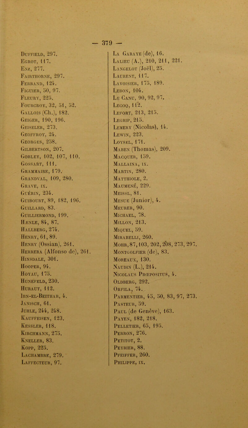 Duffield, 297. Egrot, H7. E.nz, 277. Faertiiorne, 297. Ferrand, 124. Figuier, 50, 97. Fleury, 225. Fourcroy, 32, 5i, 52. Gallois (Cli.), 182. Geiger, 190, 196. Geiseler, 273. Geoffroy, 24. Georges, 258. Gilbertson, 207. Gobley, 102, 107, 110. Gossart, 111. Grammaire, 179. Grandyal, 109, 280. Grave, ix. Guérin, 234. Guibourt, 89, 182, 196. Guillard, 83. Guilliermond, 199. Hænle, 84, 87. Hallberg, 274. Henry, 61, 89. Henry (Ossian), 261. Herrera (Alfonso de), 261. IIinsdale, 301. Hooper, 94. Hoyau, 175. Hunéfeld, 230. Huraut, 112. 1bn-el-Beithar, 4. Janisch, 61. Juiile, 244, 248. Kauffeisen, 123. Kessler, 118. Kirchmann, 275. Kneller, 83. Kopp, 225. Lachambre, 279. Laffecteur, 97. La Garaye (de), 16. Lalieu (A.), 210, 211, 221. Langelot (Joël), 25. Laurent, 117. Lavoisier, 175, 189. Lebon, 104. Le Canu, 90, 92, 97. Lecoq,112. Lefort, 213, 215. Legrip, 215. Lemery (Nicolas), 14. Lewin, 223. Loysel, 171. Maben (Thomas), 209. Macquer, 159. Mallaina, ix. Martin, 280. Mattiiiole, 2. Maumené, 229. Meissl, 81. Mesue (Junior), 4. Meurer, 90. Michael, 78. Millon, 213. Miquel, 59. Mirabelli, 260. Moiir, 87,103, 202,208, 273, 297 Montgolfier (de), 83. Moreaux, 130. Naudin (L.), 214. Nicolaus Prœpositus, 4. Oldberg, 292. Orfila, 74. Parmentier, 45, 50, 83, 97, 273 Pasteur, 59. Paul (de Genève), 163. Payen, 182, 218. Pelletier, 65, 195. Perron, 276. Petitot, 2. Peyrier, 88. Pfeiffer, 260. Philippe, ix.