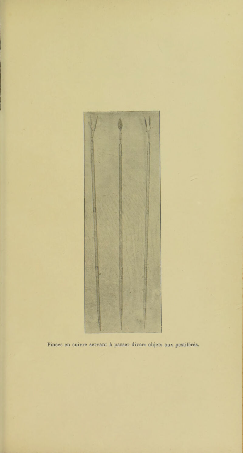 Pinces en cuivre servant à passer divers objets aux pestiférés.