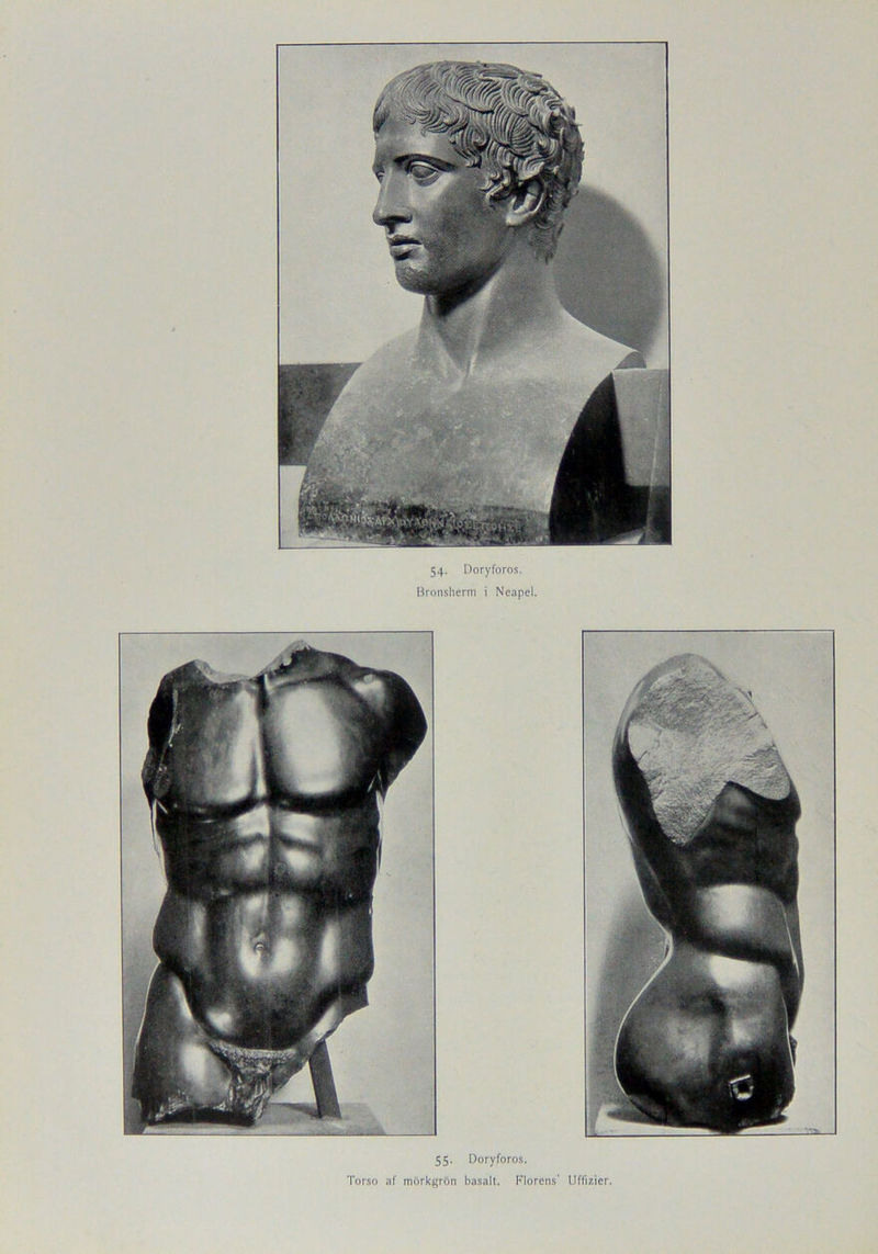 Bronsherm i Neapel. 55. Doryforos. Torso af mörkgrön basalt. Florens' Uffizier.