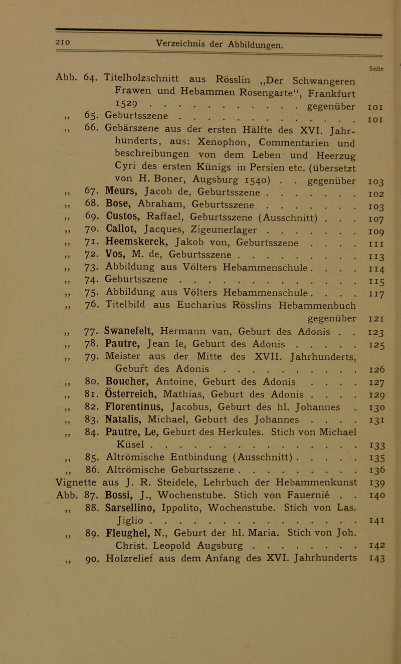 Seite Abb. 64. Titelholzschnitt aus Rösslin ,,Der Schwangeren Frawen und Hebammen Rosengarte“, Frankfurt x529 gegenüber 101 ,, 65. Geburtsszene I0I ,, 66. Gebärszene aus der ersten Hälfte des XVI. Jahr- hunderts, aus: Xenophon, Commentarien und beschreibungen von dem Leben und Heerzug Cyri des ersten Künigs in Persien etc. (übersetzt von H. Boner, Augsburg 1540) . . gegenüber 103 ,, 67. Meurs, Jacob de, Geburtsszene 102 ,, 68. Bose, Abraham, Geburtsszene 103 ,, 69. Custos, Raffael, Geburtsszene (Ausschnitt) . . . 107 ,, 70. Callot, Jacques, Zigeunerlager 109 ,, 71. Heemskerck, Jakob von, Geburtsszene . . . . m ,, 72. Vos, M. de, Geburtsszene 113 >, 73- Abbildung aus Völters Hebammenschule. . . . 114 ,, 74. Geburtsszene 115 ,, 75- Abbildung aus Völters Hebammenschule. . . . 117 ,, 76. Titelbild aus Eucharius Rösslins Hebammenbuch gegenüber 121 ,, 77. Swanefelt, Hermann van, Geburt des Adonis . . 123 ,, 78. Pautre, Jean le, Geburt des Adonis 125 ,, 79. Meister aus der Mitte des XVII. Jahrhunderts, Geburt des Adonis 126 ,, 80. Boucher, Antoine, Geburt des Adonis .... 127 ,, 81. Österreich, Mathias, Geburt des Adonis .... 129 ,, 82. Florentinus, Jacobus, Geburt des hl. Johannes . 130 ,, 83. Natalis, Michael, Geburt des Johannes .... 131 ,, 84. Pautre, Le, Geburt des Herkules. Stich von Michael Küsel 133 ,, 85. Altrömische Entbindung (Ausschnitt) 135 ,, 86. Altrömische Geburtsszene 136 Vignette aus J. R. Steidele, Lehrbuch der Hebammenkunst 139 Abb. 87. Bossi, J., Wochenstube. Stich von Fauernie . . 140 ,, 88. Sarsellino, Ippolito, Wochenstube. Stich von Las. Jiglio 141 ,, 89. Fleughel, N., Geburt der hl. Maria. Stich von Joh. Christ. Leopold Augsburg 142 ,, 90. Holzrelief aus dem Anfang des XVI. Jahrhunderts 143