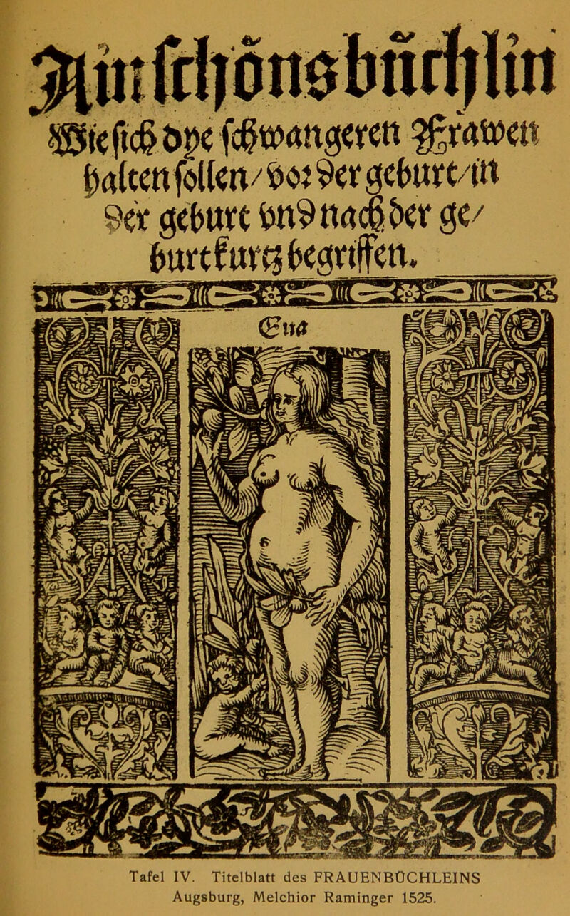 mm '^Wvvyl Tafel IV. Titelblatt des FRAUENBCCHLEINS Augsburg, Melchior Raminger 1525.