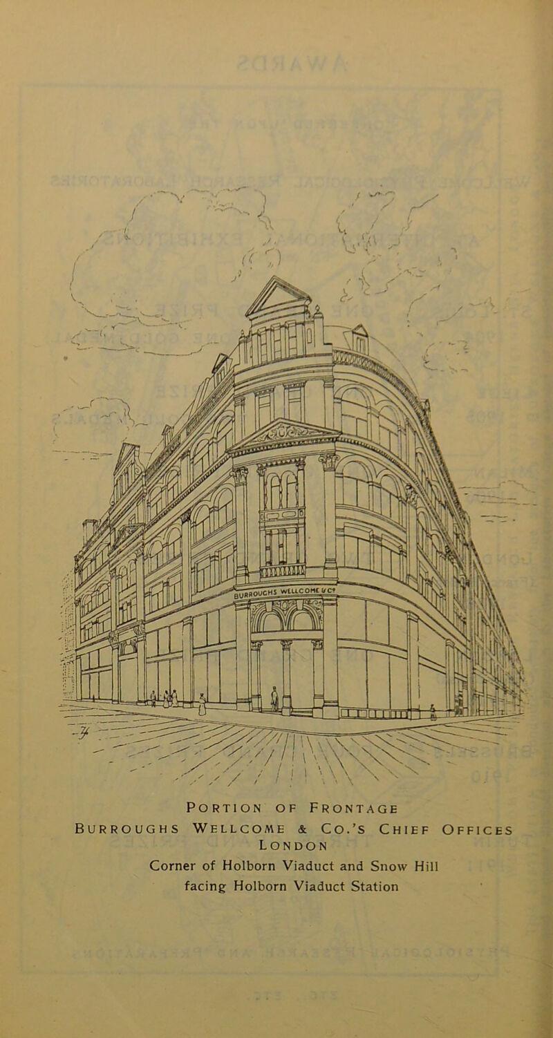 1 Portion of Frontage Burroughs Wellcome & Co.’s Chief Offices London Corner of Holborn Viaduct and Snow Hill facing Holborn Viaduct Station -i