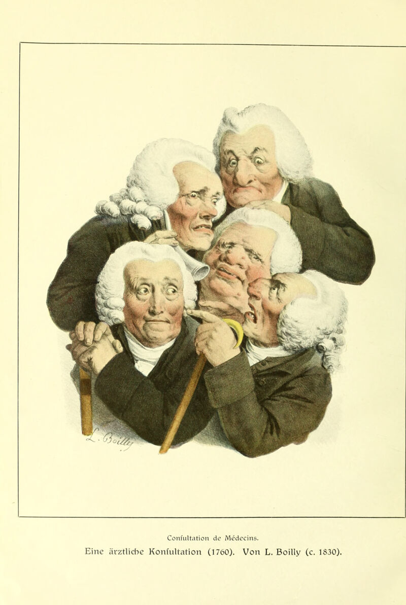 Confultation de Medecins. Eine ärztliche Konfultation (1760). Von L. Boilly (c. 1830).