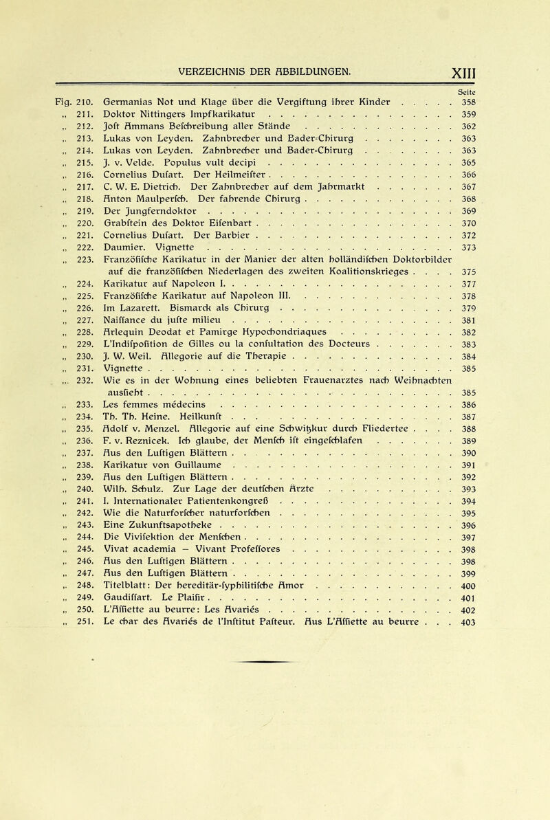 Seite Fig. 210. Germanias Not und Klage übet die Vergiftung ihrer Kinder 358 „ 211. Doktor Nittingers Impfkarikatur 359 ,, 212. Joft Ammans Befchreibung aller Stände 362 ,, 213. Lukas von Leyden. Zabnbrecber und Bader=Cbirurg 363 „ 214. Lukas von Leyden. Zabnbrecber und Bader=Cbirurg 363 „ 215. J. v. Velde. Populus vult decipi 365 ,, 216. Cornelius Dufart. Der Heilmeifter 366 „ 217. C. W. E. Dietrich. Der Zabnbrecber auf dem Jahrmarkt 367 „ 218. Anton Maulperfcb. Der fahrende Chirurg 368 „ 219. Der Jungferndoktor 369 „ 220. Grabftein des Doktor Eifenbart 370 „ 221. Cornelius Dufart. Der Barbier 372 „ 222. Daumier. Vignette 373 „ 223. Franzöfifche Karikatur in der Manier der alten bolländifcben Doktorbilder auf die franzöfifchen Niederlagen des zweiten Koalitionskrieges .... 375 „ 224. Karikatur auf Napoleon 1 377 „ 225. Franzöfifche Karikatur auf Napoleon III 378 ,, 226. Im Lazarett. Bismarck als Chirurg 379 „ 227. Naiffance du jufte milieu 381 „ 228. Arlequin Deodat et Pamirge Hypocbondriaques 382 „ 229. L’Indifpofition de Gilles ou la confultation des Docteurs 383 ,, 230. J. W. Weil. Allegorie auf die Therapie 384 „ 231. Vignette 385 232. Wie es in der Wohnung eines beliebten Frauenarztes nach Weihnachten ausfiebt 385 „ 233. Les femmes medecins 386 „ 234. Th. Tb. Heine. Heilkunft 387 „ 235. Adolf v. Menzel. Allegorie auf eine Schwitzkur durch Fliedertee .... 388 „ 236. F. v. Reznicek. Ich glaube, der Menfcb ift eingefcblafen 389 „ 237. Aus den Luftigen Blättern 390 „ 238. Karikatur von Guillaume 391 „ 239. Aus den Luftigen Blättern 392 „ 240. Wilh. Schulz. Zur Lage der deutfcben Ärzte 393 „ 241. I. Internationaler Patientenkongreß 394 „ 242. Wie die Naturforfcber naturforfchen 395 „ 243. Eine Zukunftsapotbeke 396 „ 244. Die Vivifektion der Menfchen 397 „ 245. Vivat academia - Vivant Profeffores 398 ,. 246. Aus den Luftigen Blättern 398 „ 247. Aus den Luftigen Blättern 399 248. Titelblatt: Der bereditärTyphilitifcbe Amor 400 „ 249. Gaudiffart. Le Plaifir 401 „ 250. L'Affiette au beurre: Les Avaries 402 „ 251. Le cbar des Avaries de l’Inftitut Pafteur. Aus L’Affiette au beurre . . . 403
